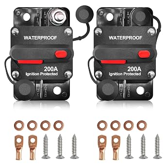 200Amp Circuit Breaker DC 12V-48V for Marine Boat Trolling Motor Automotive RV Trailer Car Solar System Battery Disconnect with Manual Reset Switch, IP67 Waterproof Pack of 2