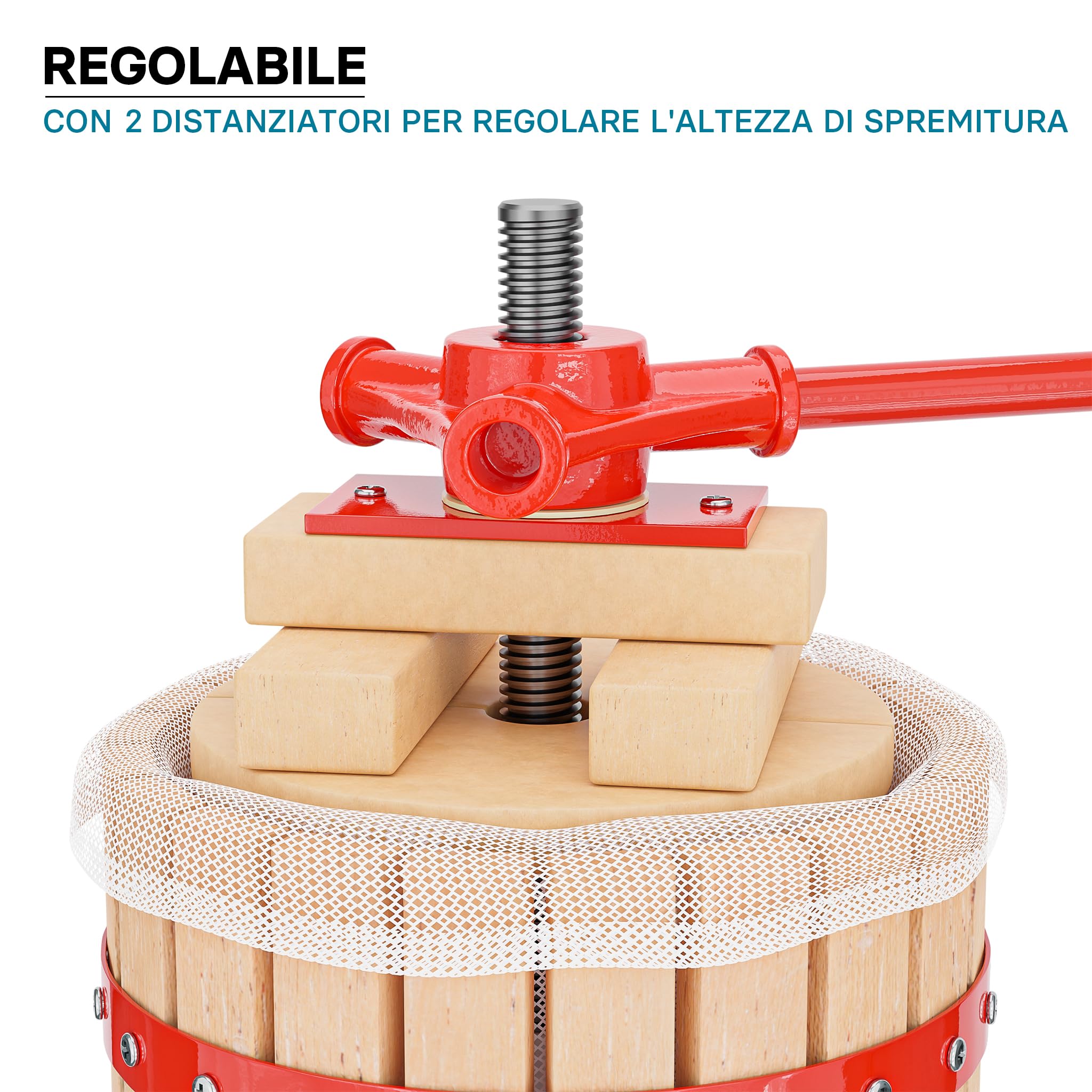 Wiltec Torchio Frutta da 12 l con Gabbia in Legno e scacco di spremitura, Torchio a Leva