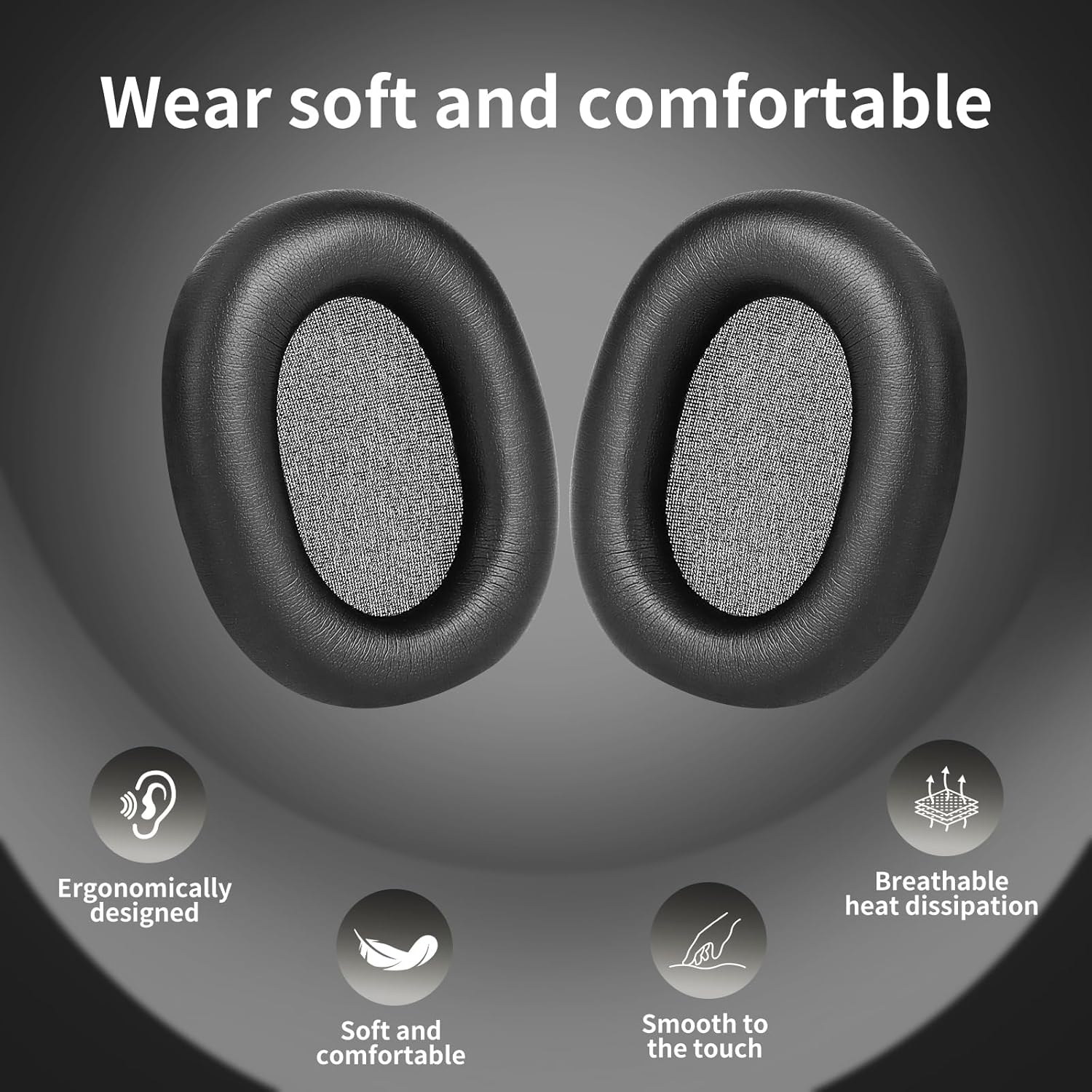 Protein Leather Replacement Earpads for Sony WH-1000XM6 (WH1000XM6) Noise Canceling Headphones, Ear Pads Cushions with Noise Isolation Memory Foam (Black) - Image 4