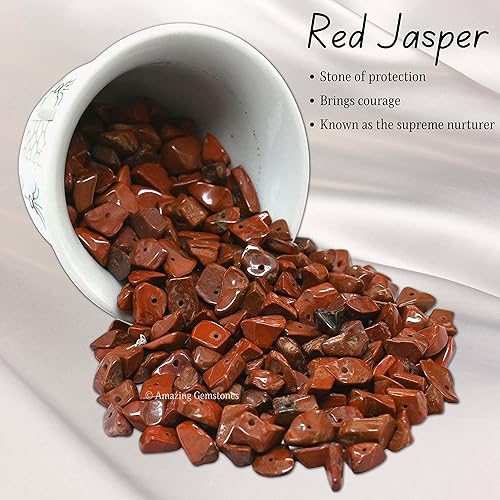 Miniatura 4 de Red Jasper - Cuentas de cristales naturales preperforados triturados para la fabricación de joyas, cristales curativos hechos a mano (hebra de 25