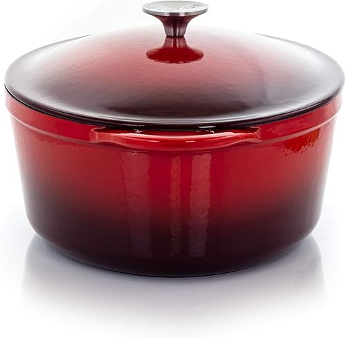 Miniatura 7 de MegaChef Cacerola ovalada de hierro fundido esmaltado, 7 cuartos de galón, color rojo