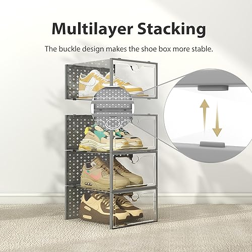 Miniatura 3 de Pinkpum Caja de almacenamiento de zapatos XXL para talla 14, organizador de zapatos apilable de plástico transparente para armario, paquete de 12,