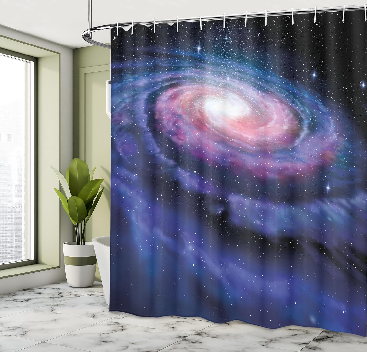 Ambesonne Modern Shower Curtain, A Spiral Galaxy Andromeda and Milky Way Cosmic Dust of Infinity Mystery Theme of an Artwork, Cloth Fabric Bathroom Decor Set with Hooks, 69" W x 70" L, Blue Purple
