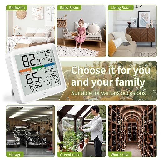 Termómetro de ambiente para interior, humedad, temperatura, calibración, retroiluminado, indicador de confort, registros 24H miniatura 8