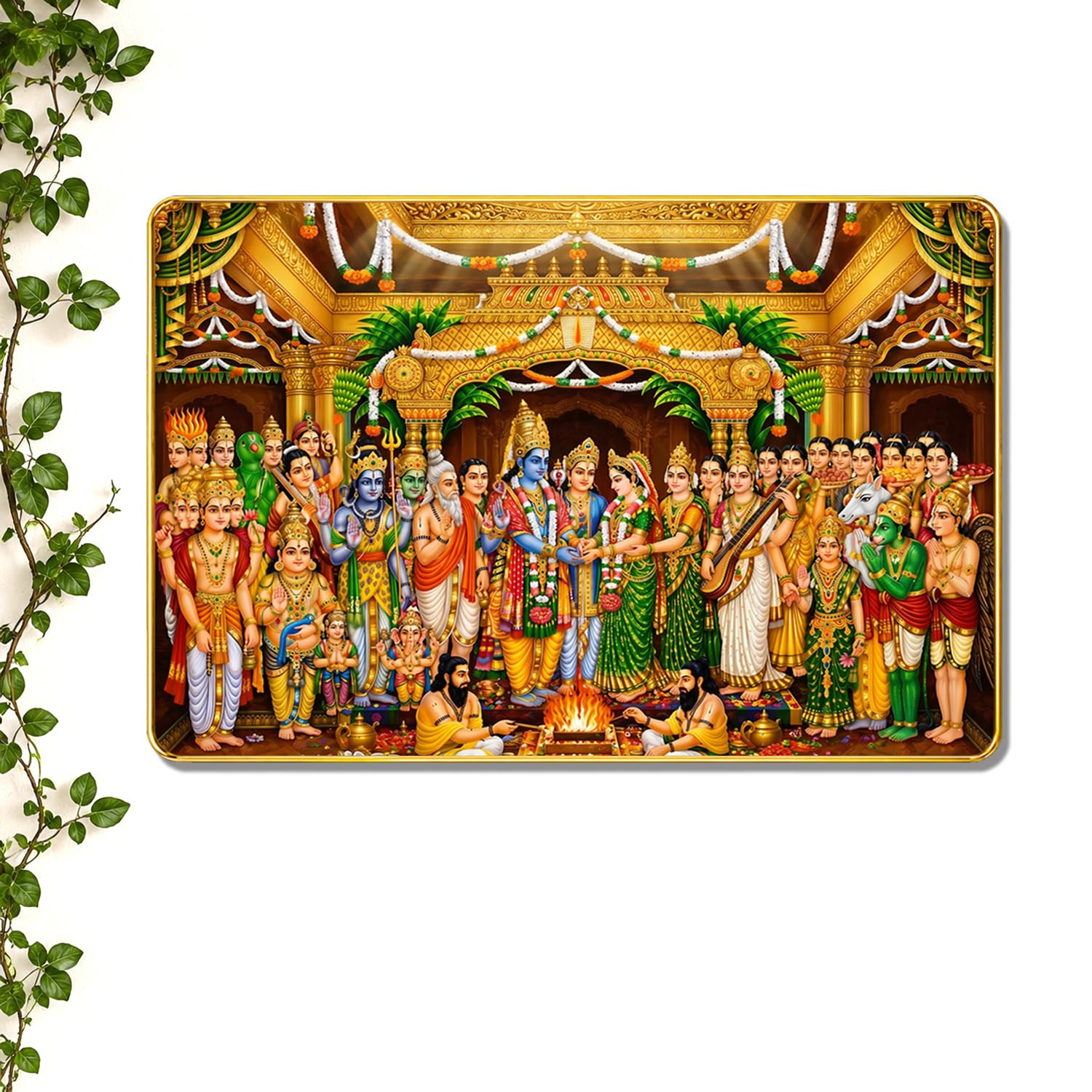 The Hanging Story Srinivasa Kalyanam Paintings for Living Room Wooden Wall Painting with Golden Stripe Frame | Religious Wall Decor for Pooja room, Office, Temple, Vastu (18x24 inch)-image-29