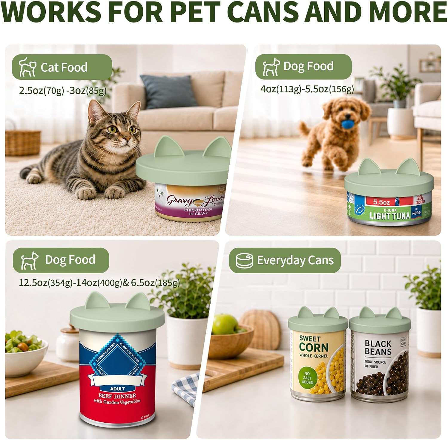 OHMO 3-in-1 Dog Food Can Lids, Cat Food Can Covers, 2pcs, Sage Green image 4