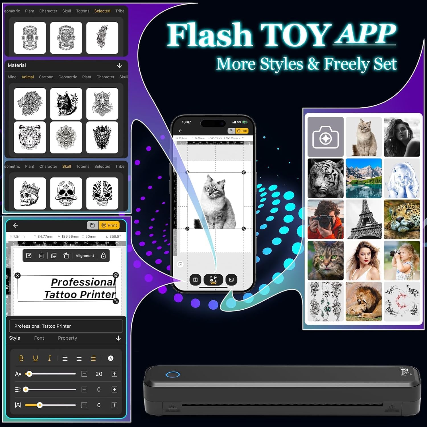 Joyzan Tattoo Stencil Printer, Wireless Thermal Tattooing Transfer Printer 20pcs Paper Bluetooth Portable Inkless Printing Machine Temporary Tattooing Maker Artist Enthusiasts Beginner Tablet Phone PC