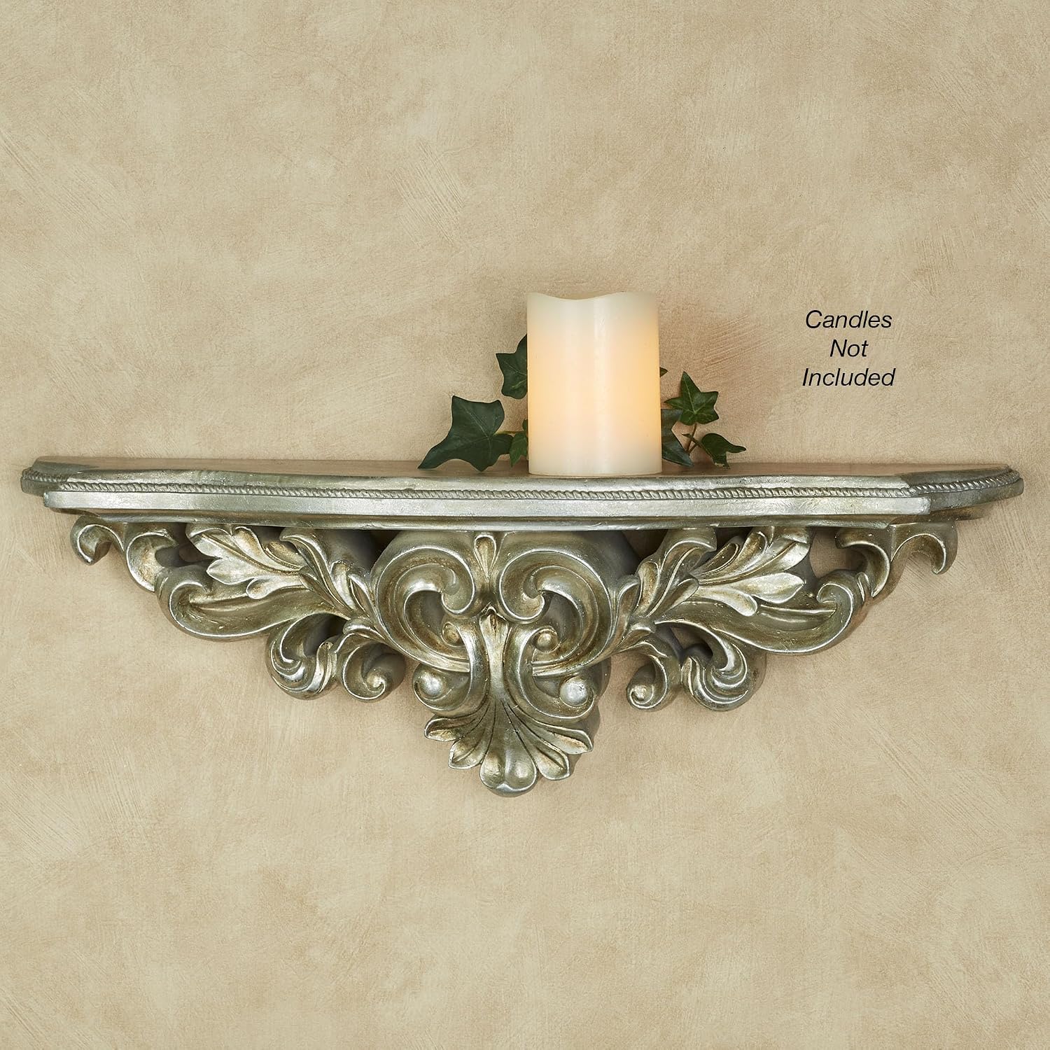 Touch of Class Aged Silver Wall Shelf | Hand-Finished Resin Design with Acanthus Leaf Accents, Twisted Rope Border | Beveled Edge | 23" W Decorative Shelf for Classic Traditional Home Decor