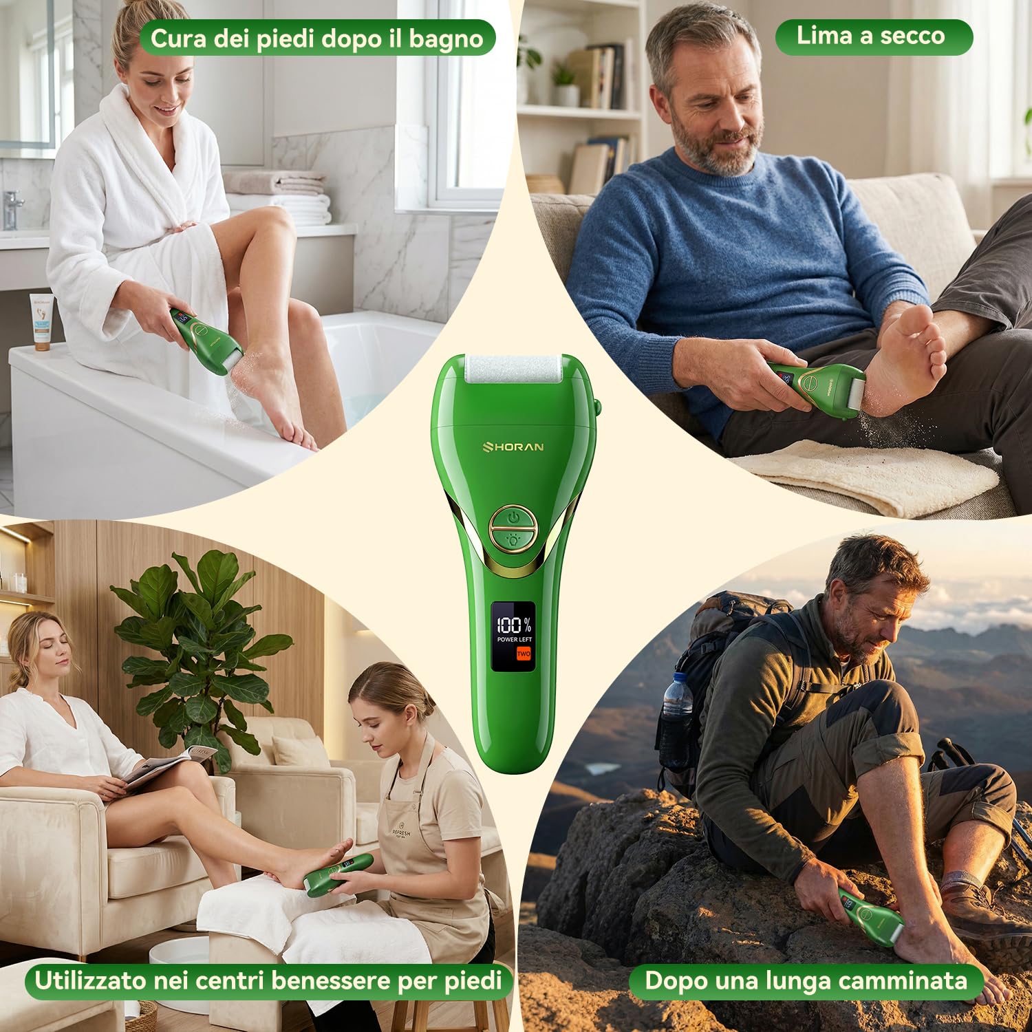 SHORAN Pedicure Elettrico Professionale Piedi, Rimuovi Duroni e Calli Piedi Rimozione Ricaricabile per Eliminare Gratta Togli Leviga Cura Pelle morta e Talloni screpolati, con 3 Rulli e 2 Raspa Piedi