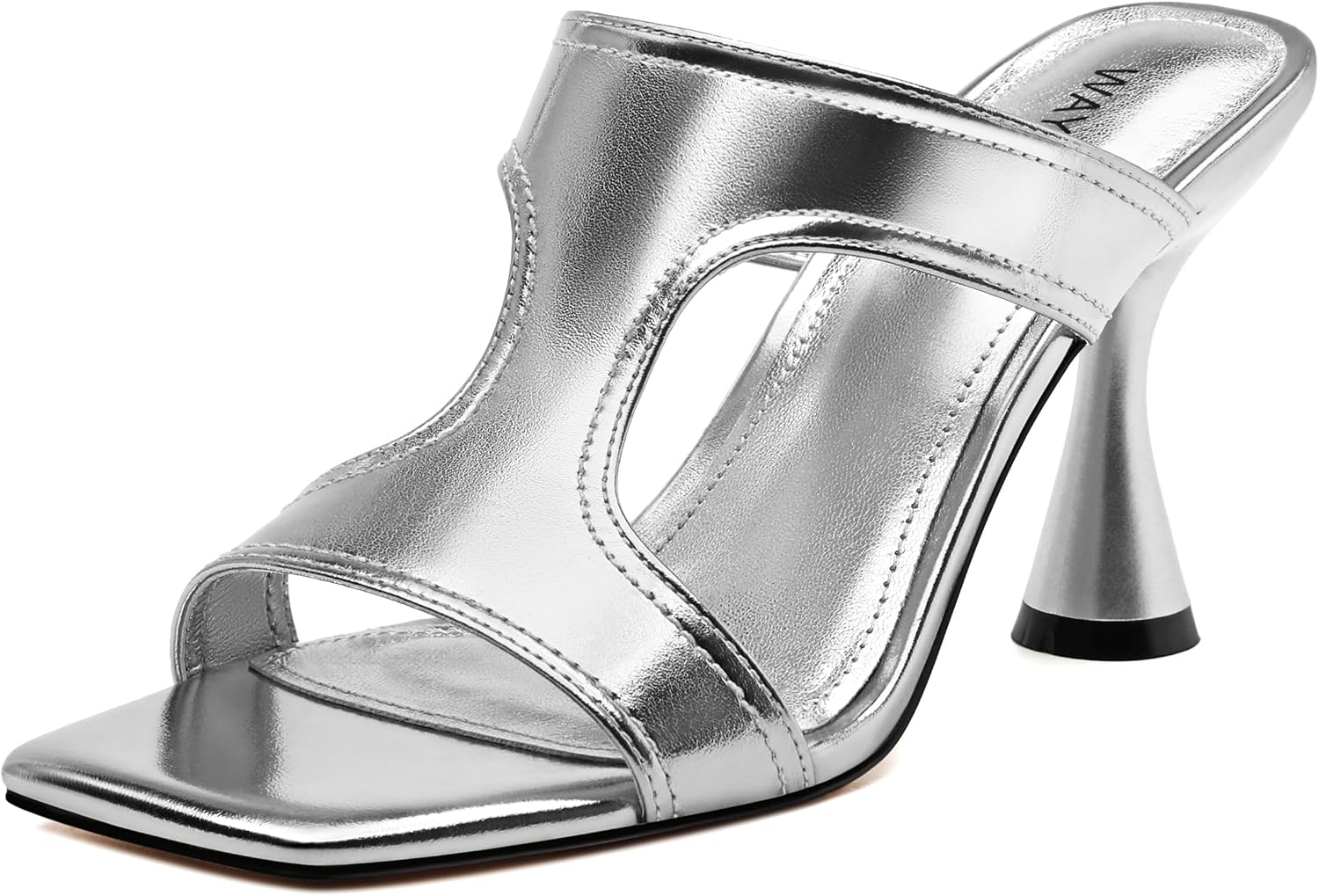 WAYDERNS Women's Square Open Toe Heeled Sandals Cut out Slip on Heels for Women Cup Shape Heel Mules Sandals 3.5 Inch High Heel Slides Sandals for Prom, Evening, Party, Daily Wear