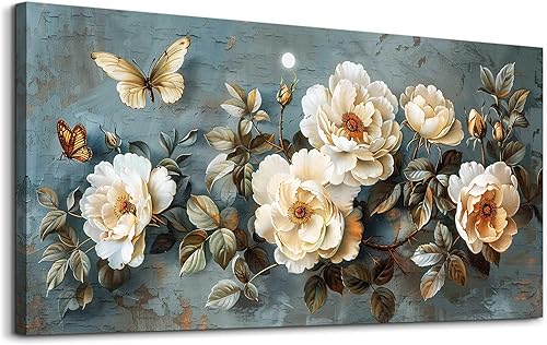 Miniatura 2 de PHAOHUAXM Lienzo decorativo de pared para dormitorio, arte de pared para sala de estar, oficina, decoración abstracta de flores blancas para pared,