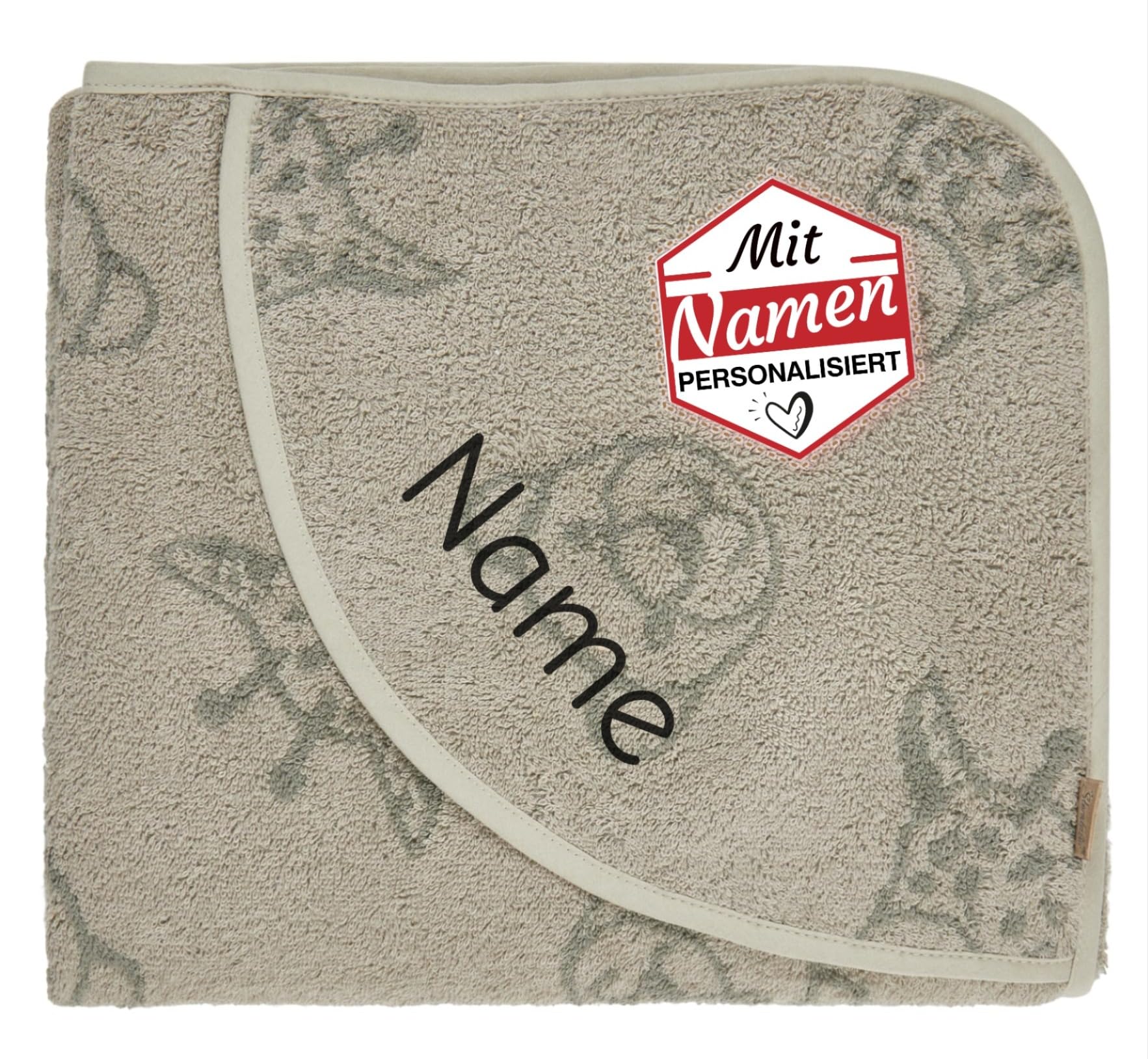 Sterntaler Kapuzenhandtuch personalisiert, Löwe Leo, Name Bestickt an der Kapuze, Steingrau, Kinder Baby Badetuch 100x100 cm, Babygeschenk zur Geburt und Taufe