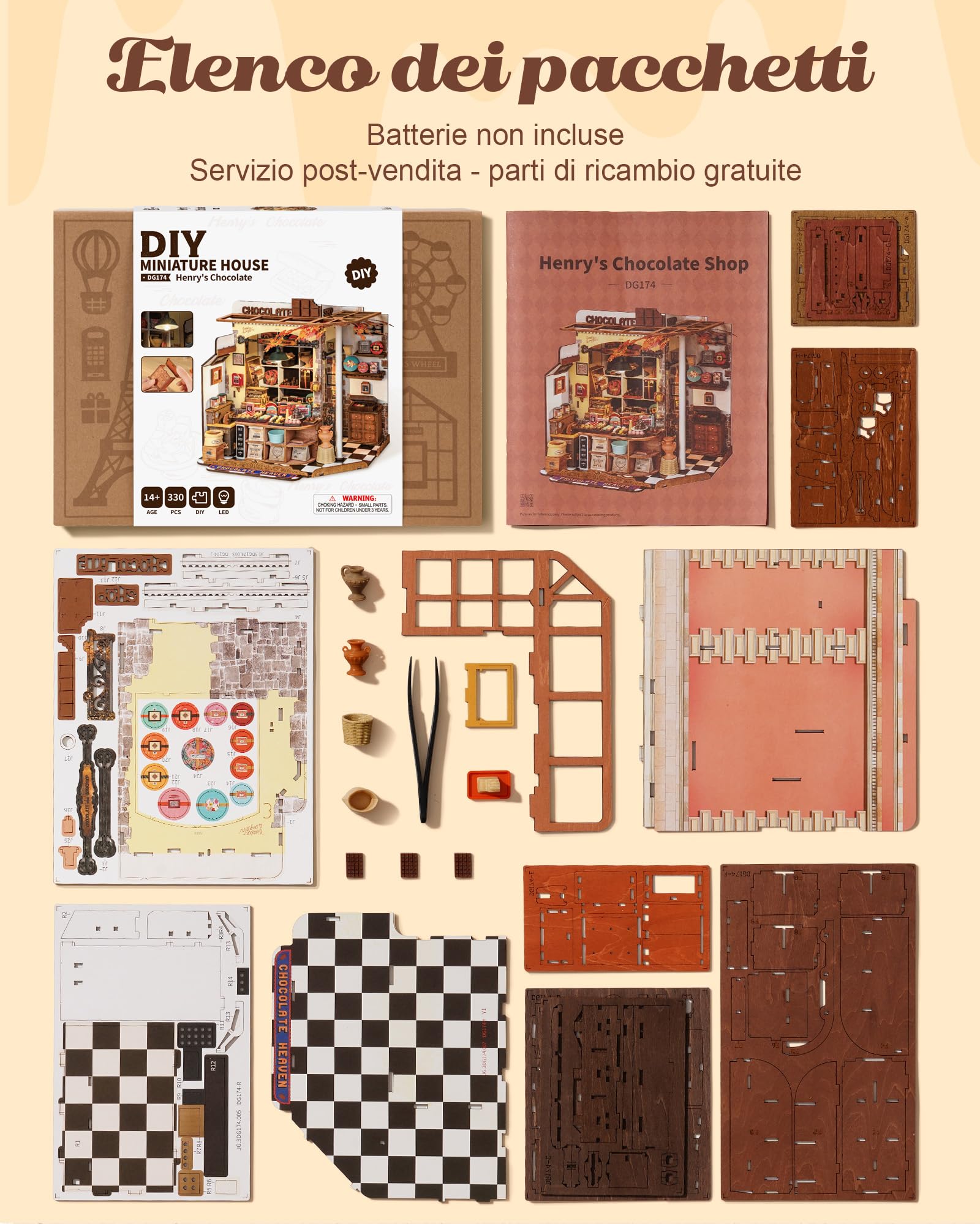 Rolife Miniature Casa Cioccolateria di Henry, 330 pezzi Kit Casa in Miniatura DIY, Modellismo da Costruire Adulti Casa delle Bambole in Legno Puzzle 3D per Adolescenti Nessun collante necessario