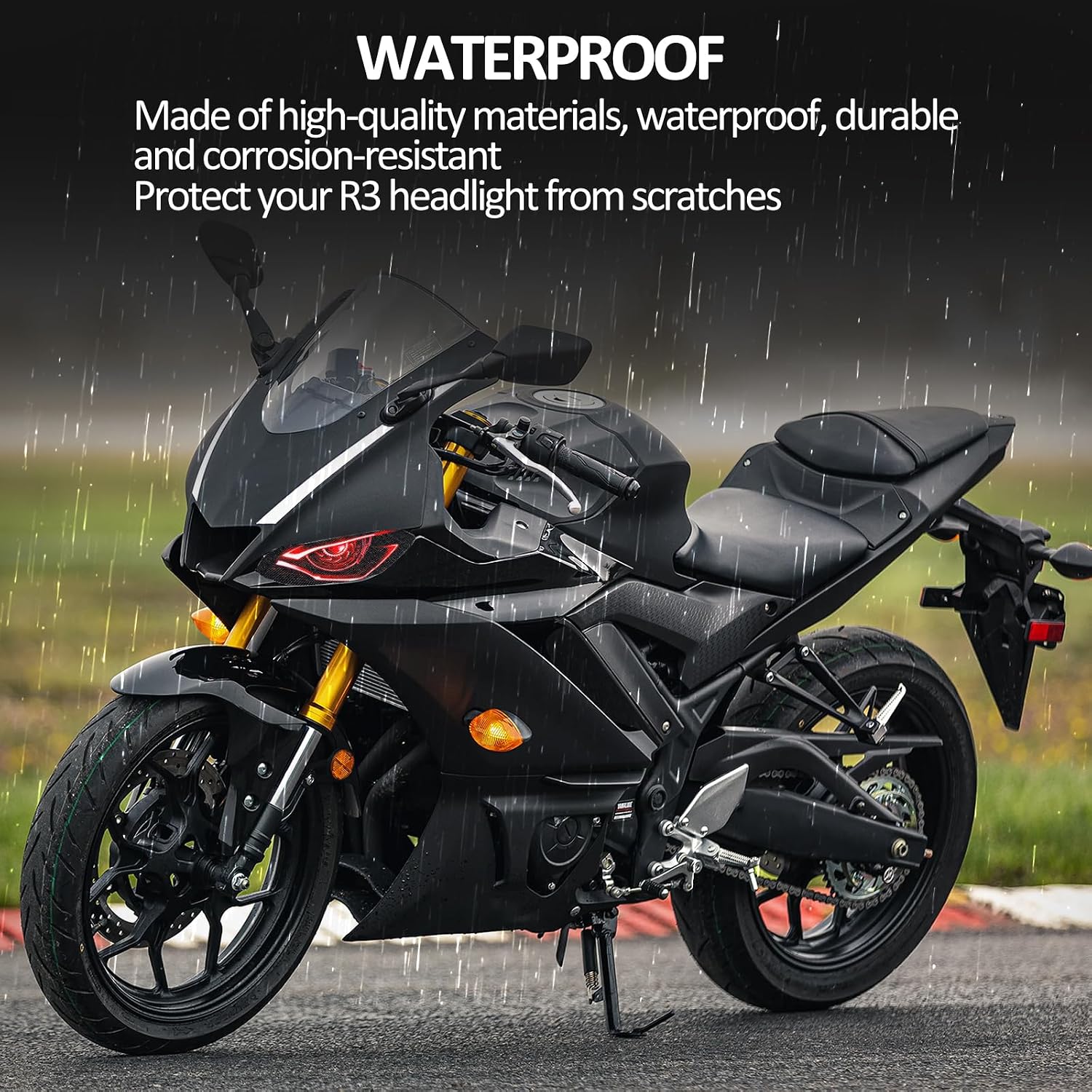 Motorcycle 3D Eye Headlight Sticker, Front Fairing Headlight Stickers Guard Head Light Protection Sticker for Yamaha YZF-R3 YZFR3 YZF R3 2018-2023 Decorlation Accessories (Blue)