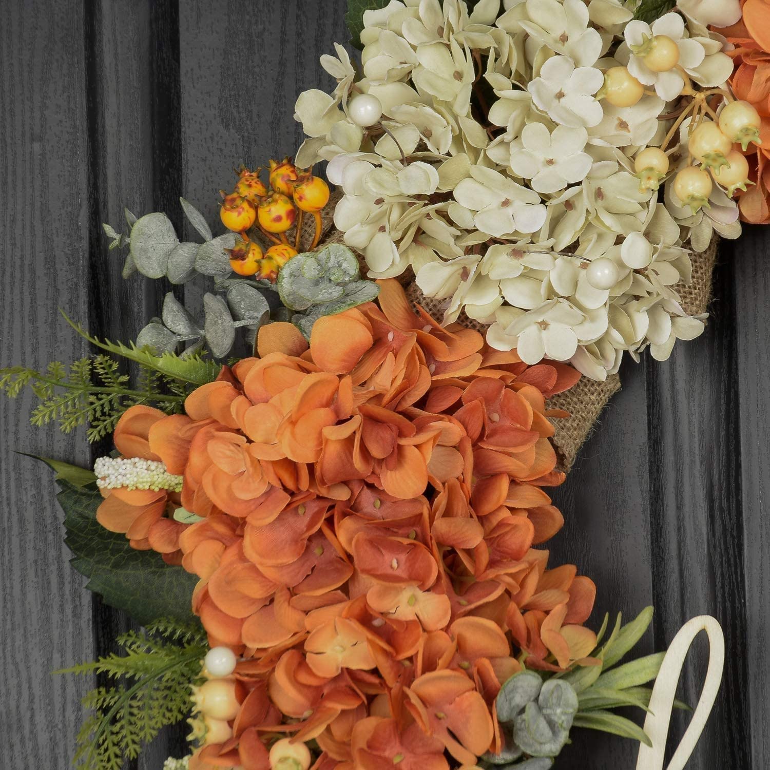 Herfst pompoenen krans voor voordeur Thanksgiving krans met pompoenen bessen pompoenen gemengde bladeren oogst krans voor thuis veranda Thanksgiving buiten indoor herfst decor