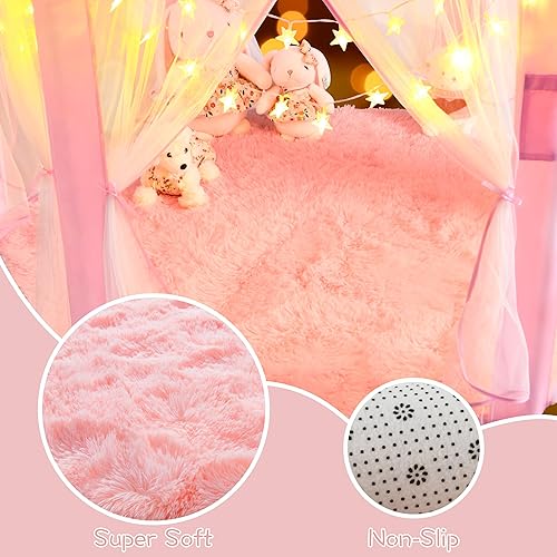 Miniatura 2 de Tienda de campaña de princesa con luces y alfombra, tienda de campaña para niñas, tienda de campaña para interiores y alfombras, tienda de campaña