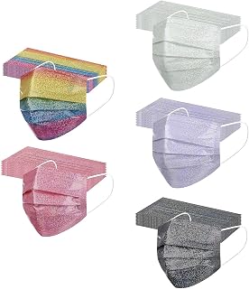 Sparkly Disposable Face_Masks with Glitter Print Design,3 Ply Face Protective Shield With Nose Wire for Adults Women Party Wedding (A)