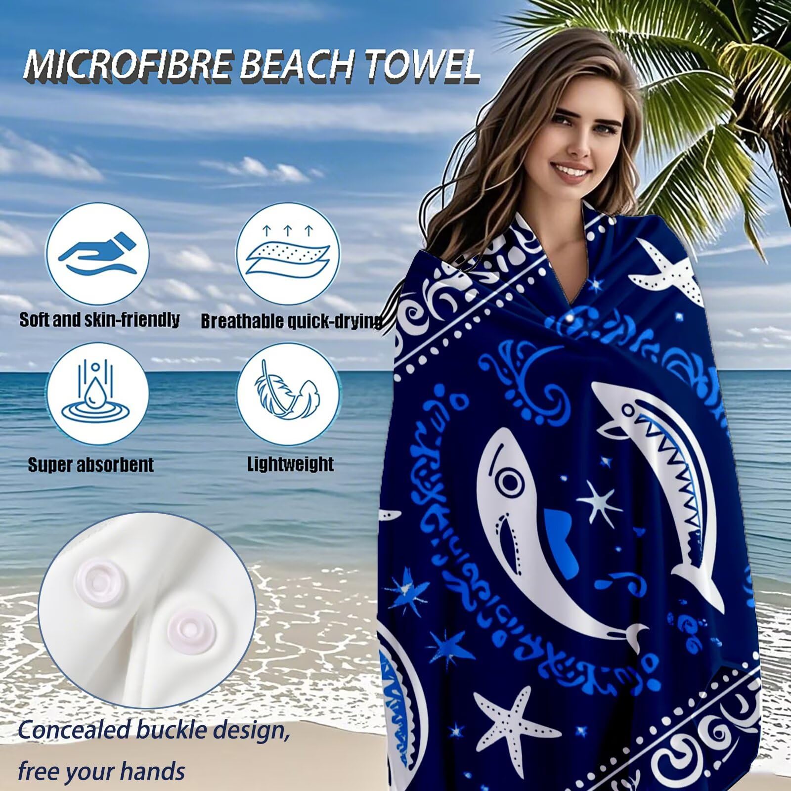 Telo Mare Microfibra, Telo Mare Grande 200x100 cm Set da 2, Antisabbia Asciugatura Rapida Assorbente Salvietta da Spiaggia Asciugamano per Palestra Piscina Viaggi Picnic, Regali Donna Pescare Q-775