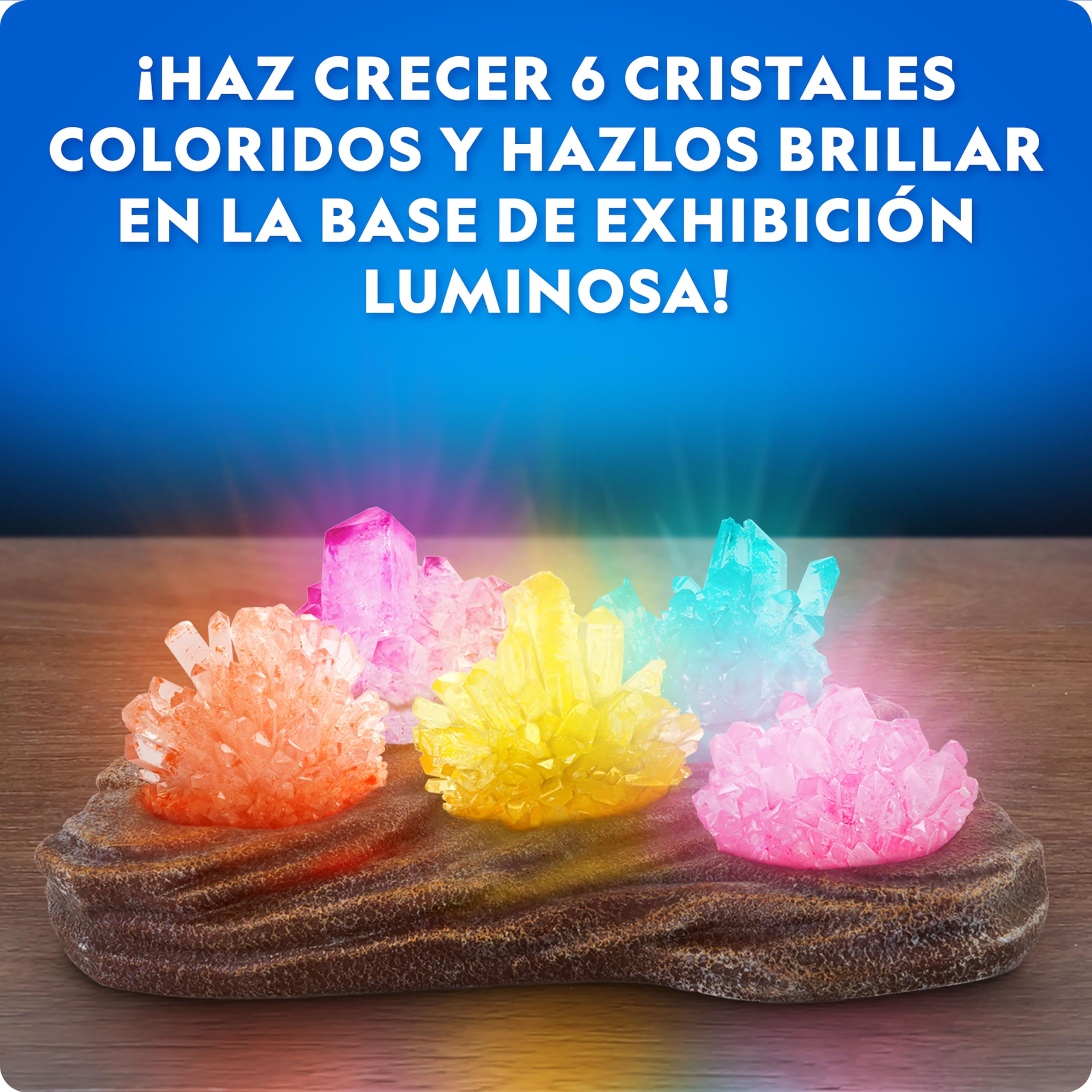 National Geographic Kit de Cultivo de Cristal – 3 Cristales de Colores Vibrantes para Crecer con Soporte de Exhibición Iluminado, Incluye 3 Muestras de Piedras Preciosas Reales Incluyendo una Geoda