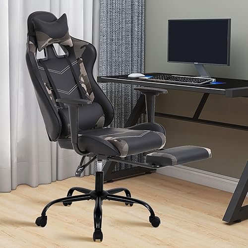 Miniatura 20 de Sillas de cuero sintético con respaldo alto, silla de computadora con reposacabezas y soporte lumbar, asiento ancho ajustable en altura ajustable,