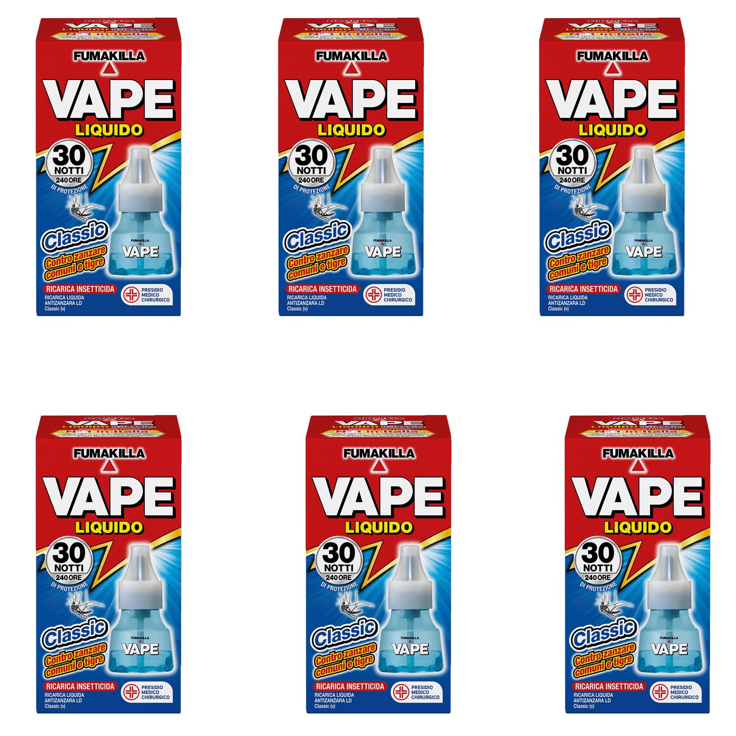Vape Zanzare Ricarica Liquida Classic 30 Notti 15Ml (6 unità)