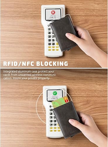 Miniatura 9 de VULKIT Tarjetero Pop Up Slim Wallet Cuero RFID Bloqueo Tarjetero Caja Hasta 8 Tarjetas de Crédito