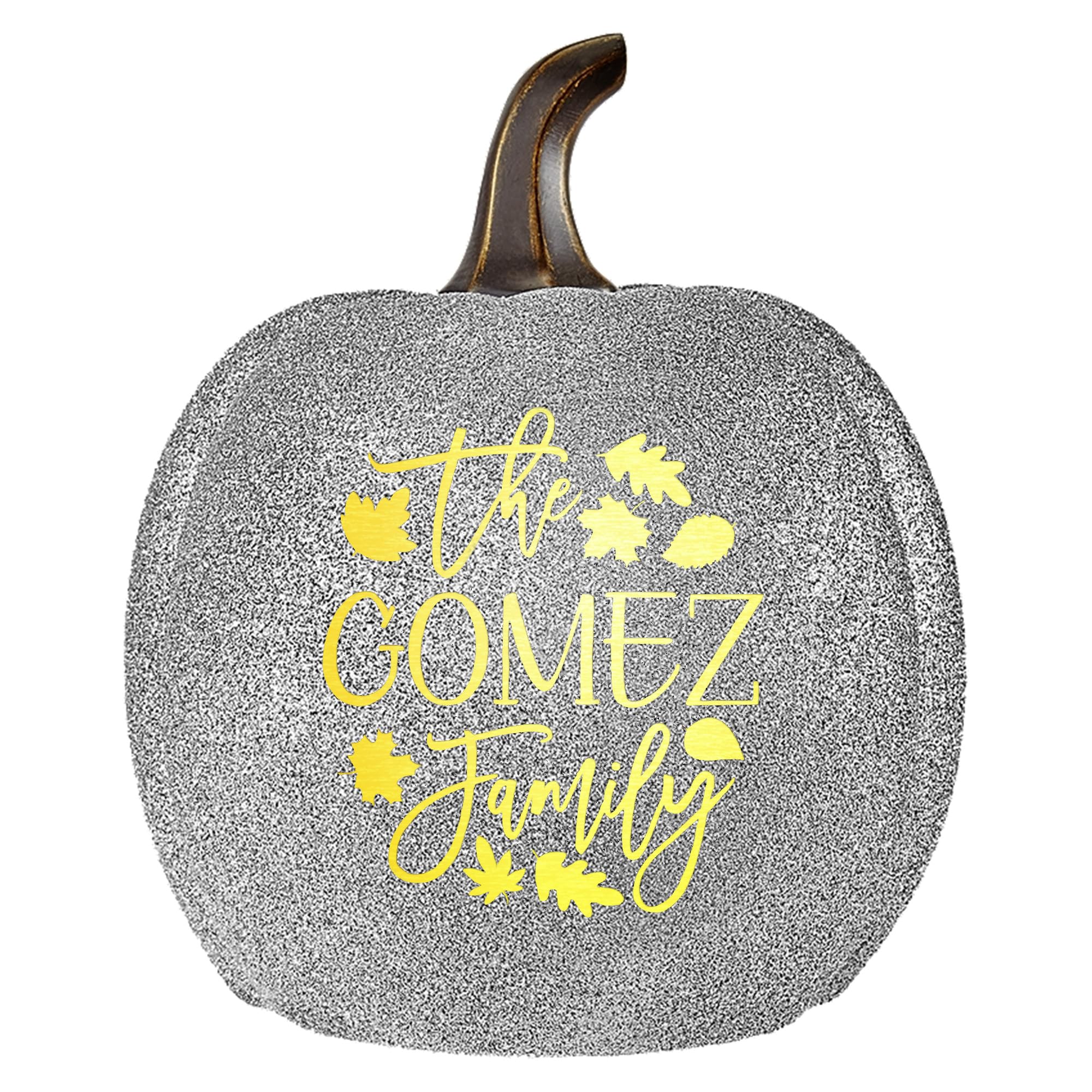 Let's Make Memories Personalized Light Up Pumpkin - Jack-o-Lantern Halloween Décor - Your Family Name on a Custom Pumpkin - Fall Decor - Light Up Indoors/Outdoors - Leaves Pattern - Silver Glitter - L