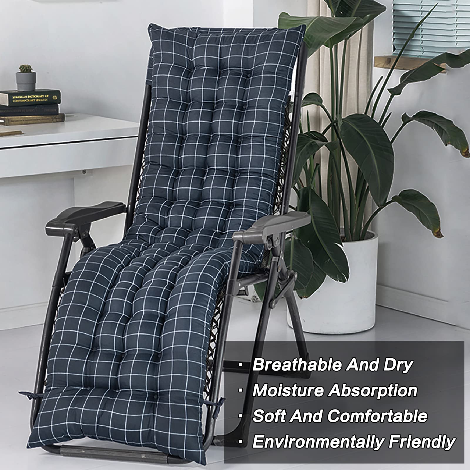 Cuscino Imbottito per Sdraio Universale, Cuscino Sdraio Antiscivolo, Materasso da Giardino Pieghevole, Ricambio Cuscino Ideale per Sdraio da Giardino,Blu,170x48x8cm