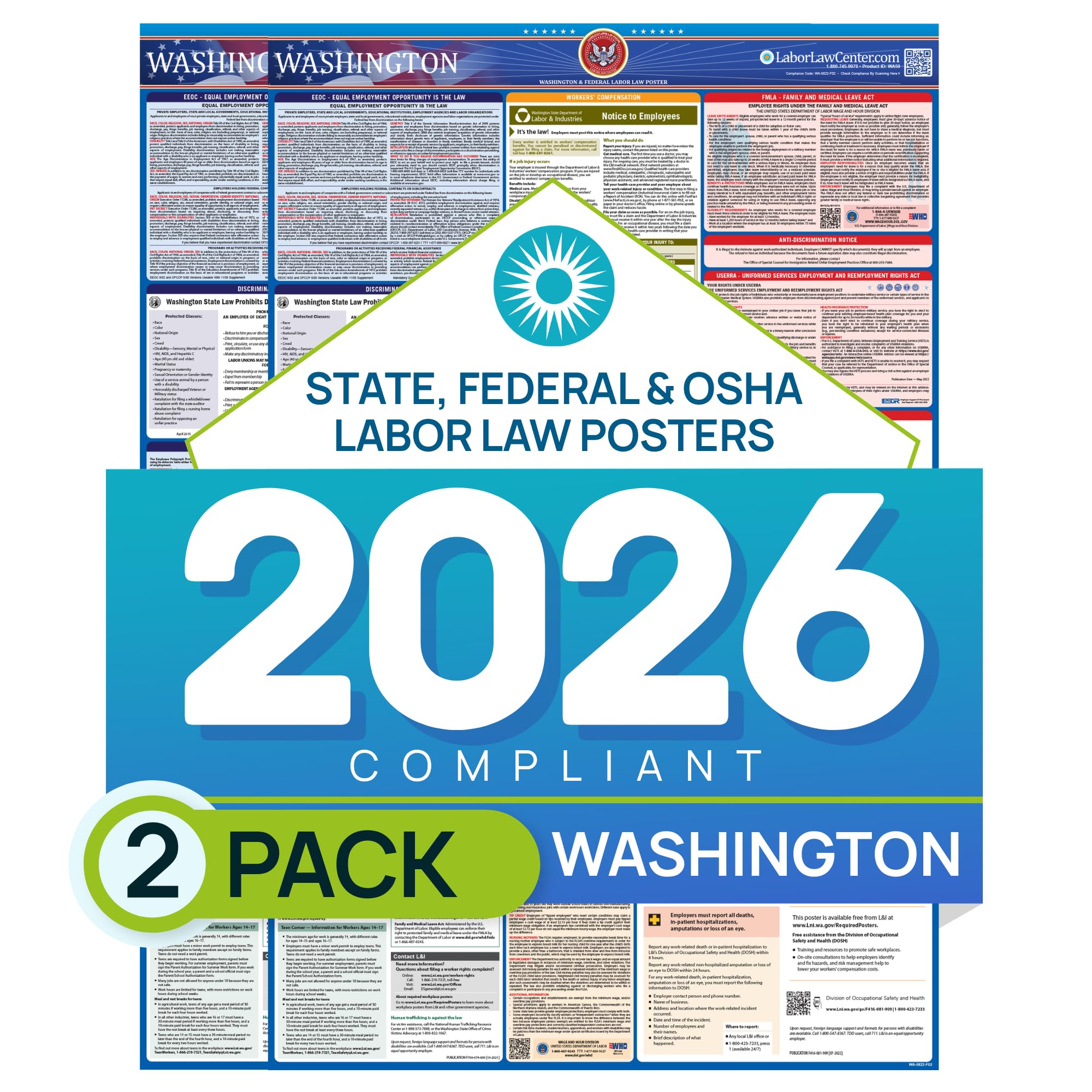 Labor Law Posters Washington 2026, 2-Pack, State, Federal Workplace Notices