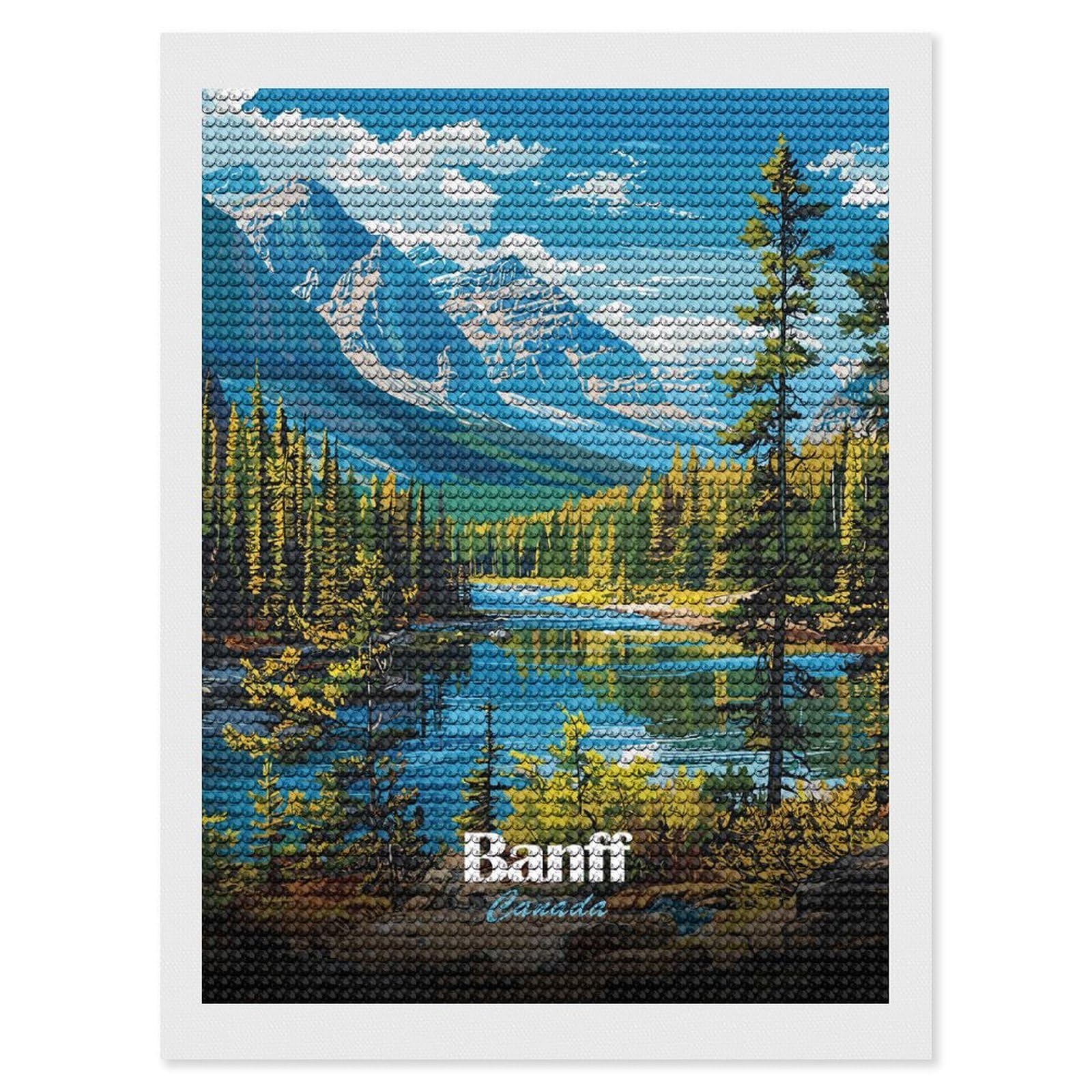 Junmoney Banff Canada Landscape Diamond Painting Set 12"x16", for Beginners, Modern Decor, Simple to Start, Gift Idea, Pleasing Wall Art Project