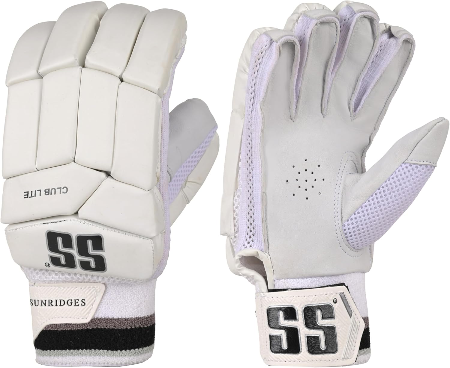 SS Sunridges Cricket Club Lite White Batting Gloves - Adult Size, Right & Left Handed, Premium Protection & Comfort