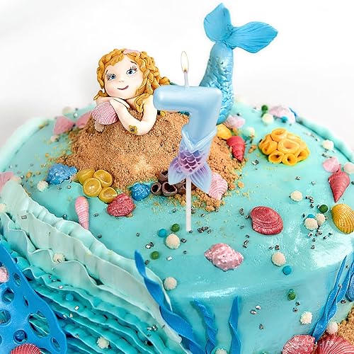 Miniatura 2 de Velas de cumpleaños con números 3, decoraciones de cumpleaños de sirena, velas de feliz tercer cumpleaños para pasteles, velas de pastel de
