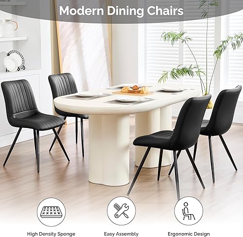 Miniatura 8 de Juego de 6 sillas de comedor, modernas sillas de comedor con cojines gruesos, sillas tapizadas de piel sintética para cocina, comedor con patas de