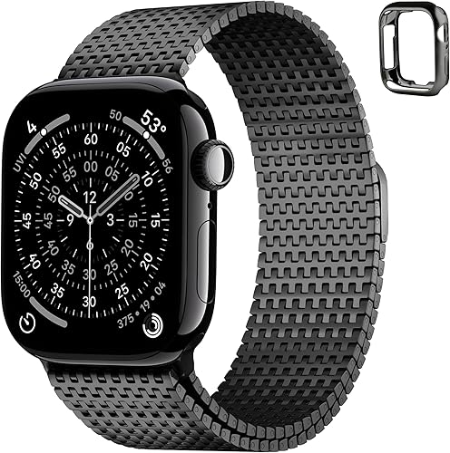 Fullmosa Compatible con correas de reloj Apple de 1.77, 1.73, 1.65 pulgadas para hombre y mujer, correa de malla de acero inoxidable con cierre