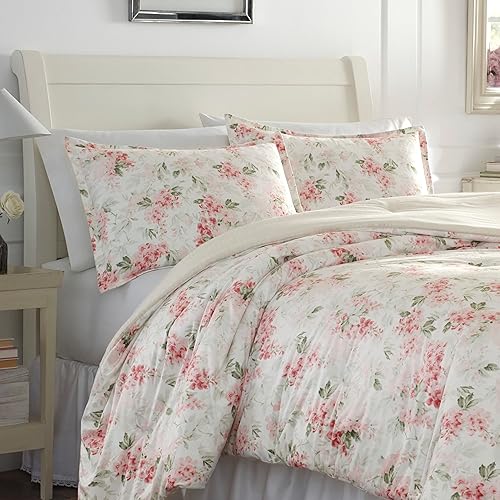 Vista 11 de Laura Ashley - Juego de edredón tamaño Queen, ropa de cama de microfibra de terciopelo de felpa con reverso de algodón suave, peso medio para uso