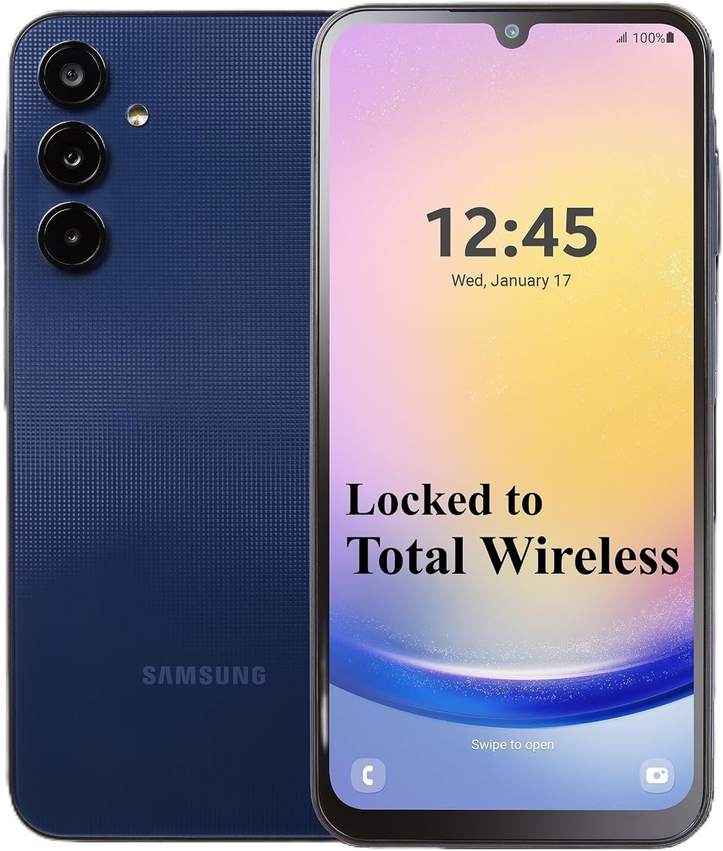 Total Wireless Samsung Galaxy A25 5G, 128GB (Locked to Total Wireless) | Prepaid Smartphone - 6.5" Super AMOLED 120Hz Display, 50MP Triple Camera with OIS, 5,000mAh Battery, Android 15, Black