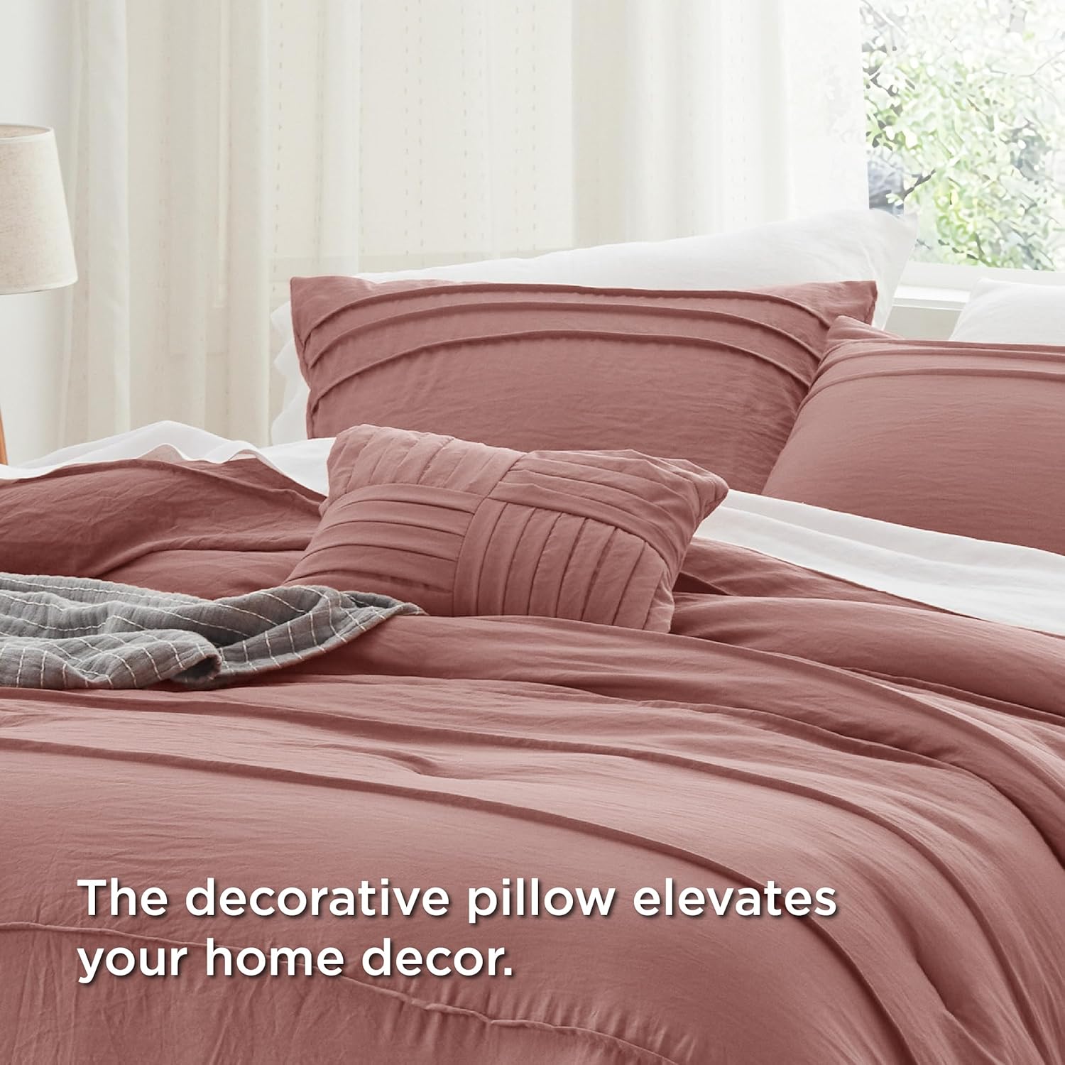 Bedsure California King Comforter Set - 4 Pieces Pinch Pleat Bed Set, Dusty Pink Boho Bedding for All Season, 1 Soft Comforter, 2 Pillowcases, 1 Decorative Pillow - Image 4