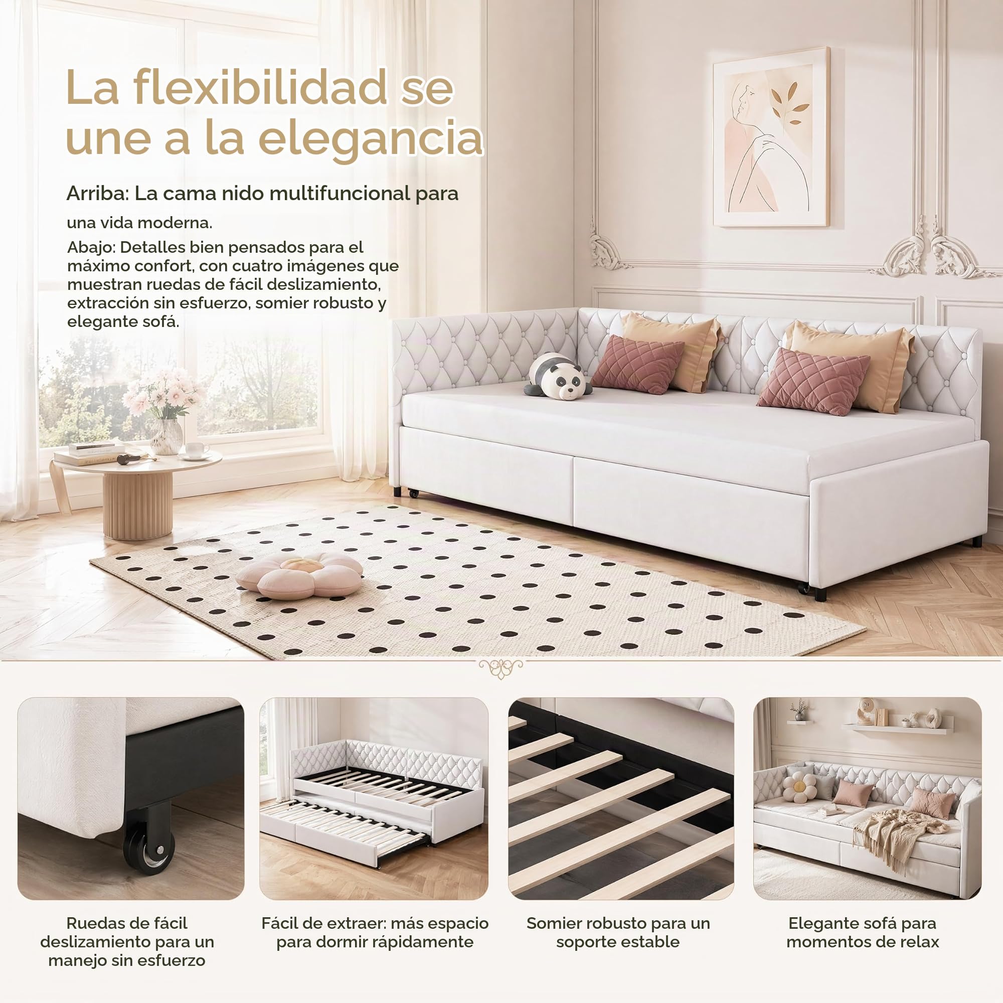 Sofá cama de 90 x 200 cm, sofá cama multifuncional con cama nido, sofá cama doble con somier, terciopelo, sin colchón (beige B, 90 x 200 cm)