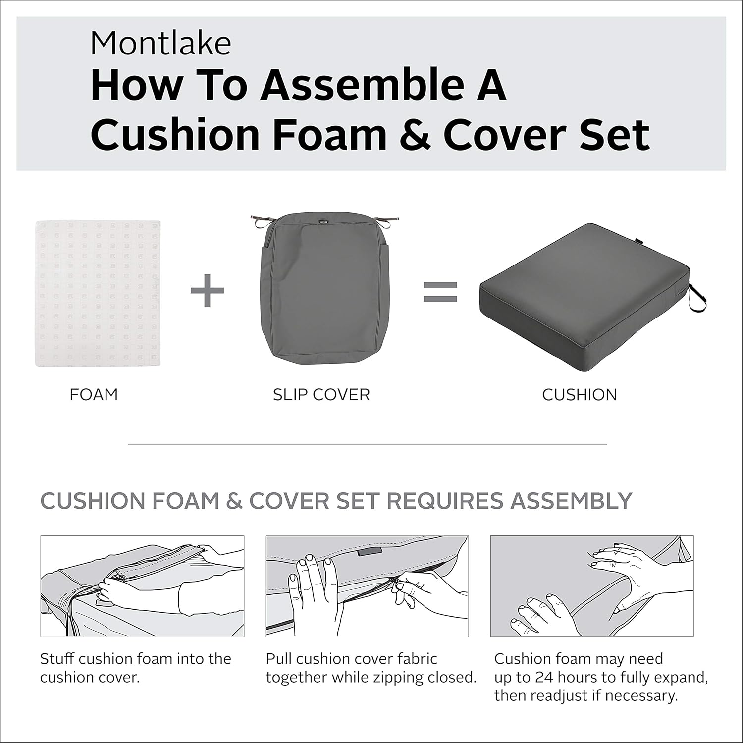 Classic Accessories Montlake FadeSafe FadeSafe Water-Resistant 44 x 20 x 3 Inch Patio Chair Cushion, Light Charcoal