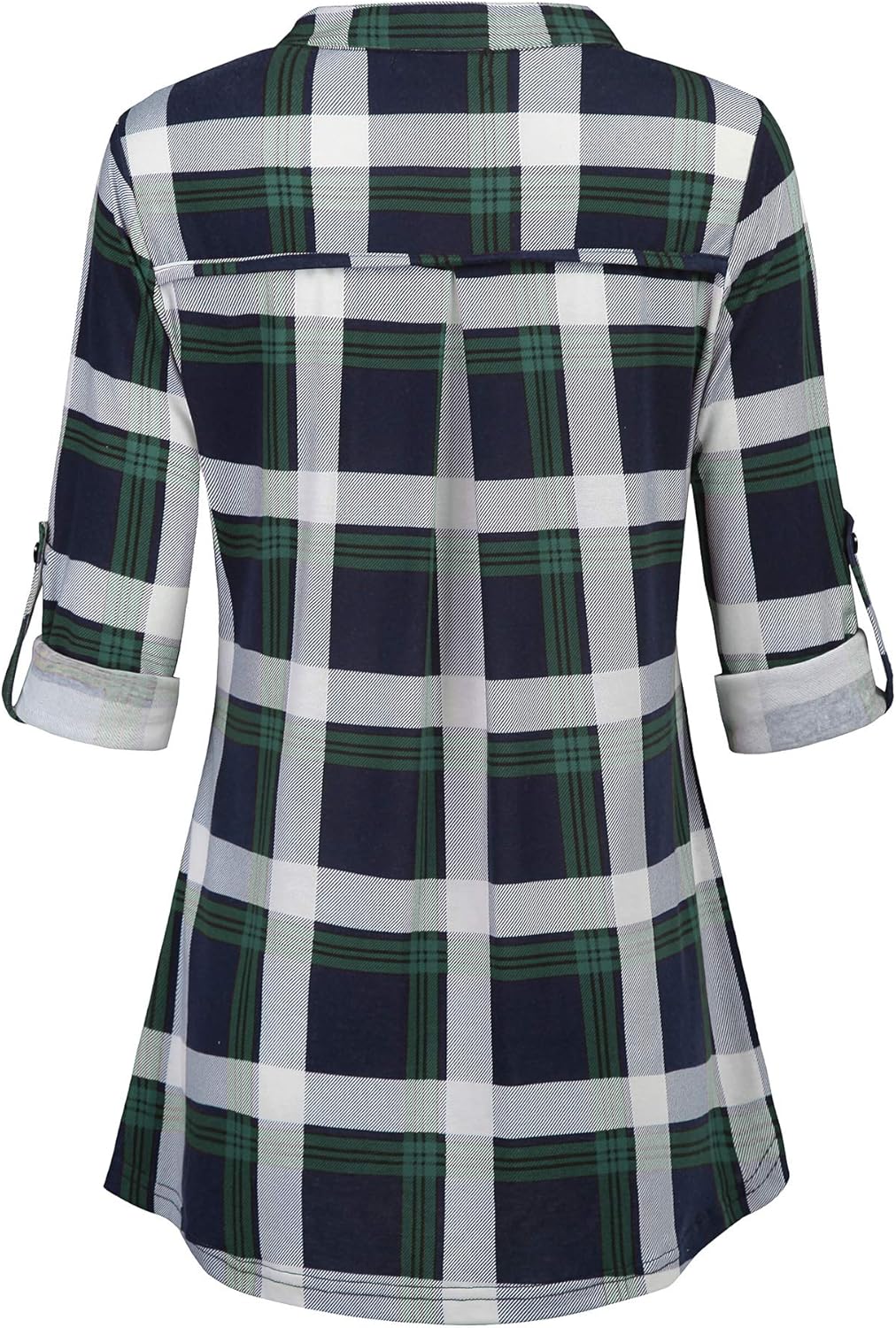 Nandashe Womens 3/4 Roll Sleeve Shirt V Neck Button Down Blouse Loose Tunic Tops - Image 3