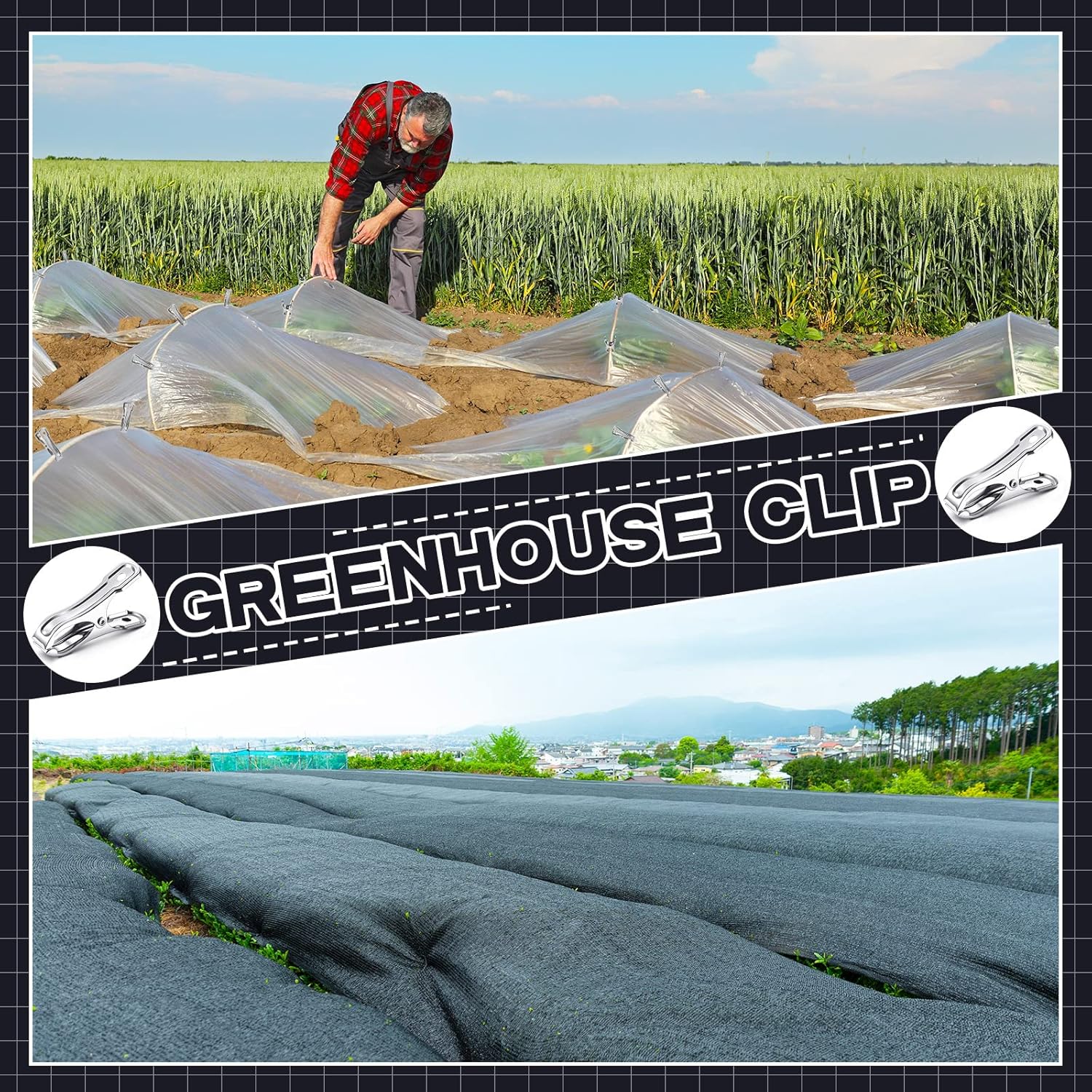Raiten 100 Pcs Garden Clips Stainless Steel Greenhouse Clamps Heavy Duty Clips Have a Strong Grip to Hold Down The Shade Cloth or Plant Cover on Garden Hoops or Greenhouse Hoops and Netting Holding