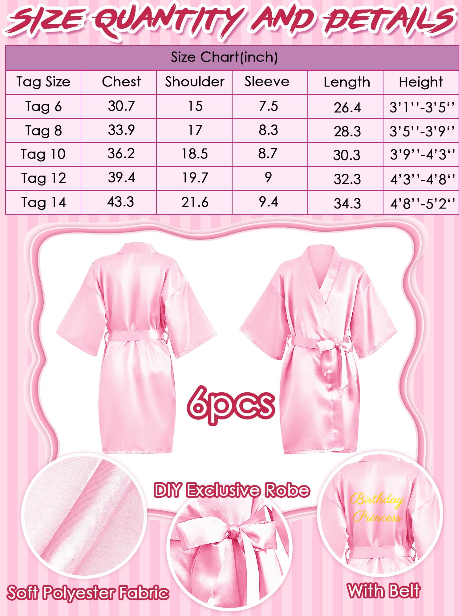 Sintuff 24 Pcs Sleepover Party Supplies for Girls 6 Spa Party Robes 6 Tote Bags 6 Headbands 6 Spa Masks(Size 6,Pink)
