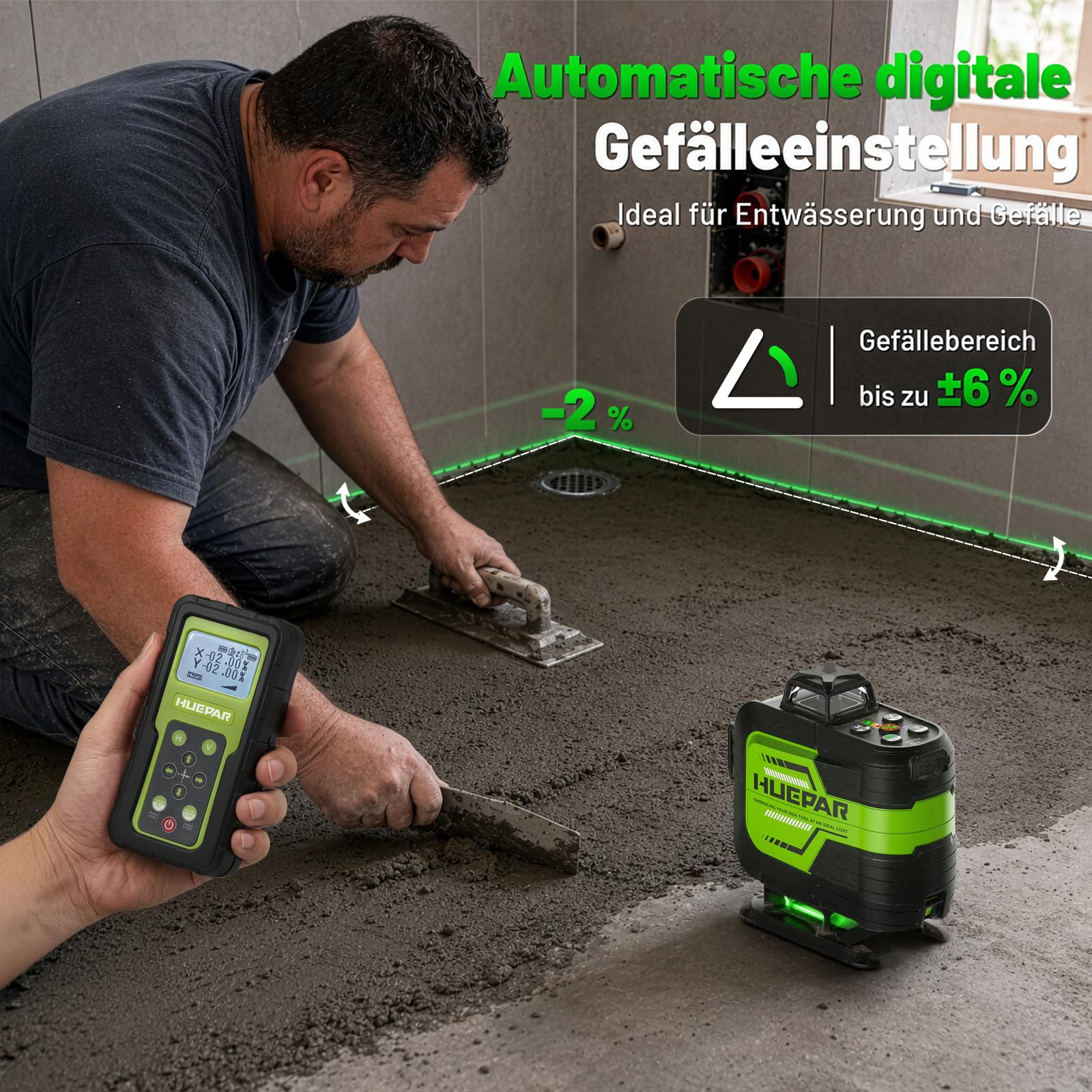 Huepar Niveau Laser 4D 16 Lignes avec Mise à Niveau Électronique, 704CG-D