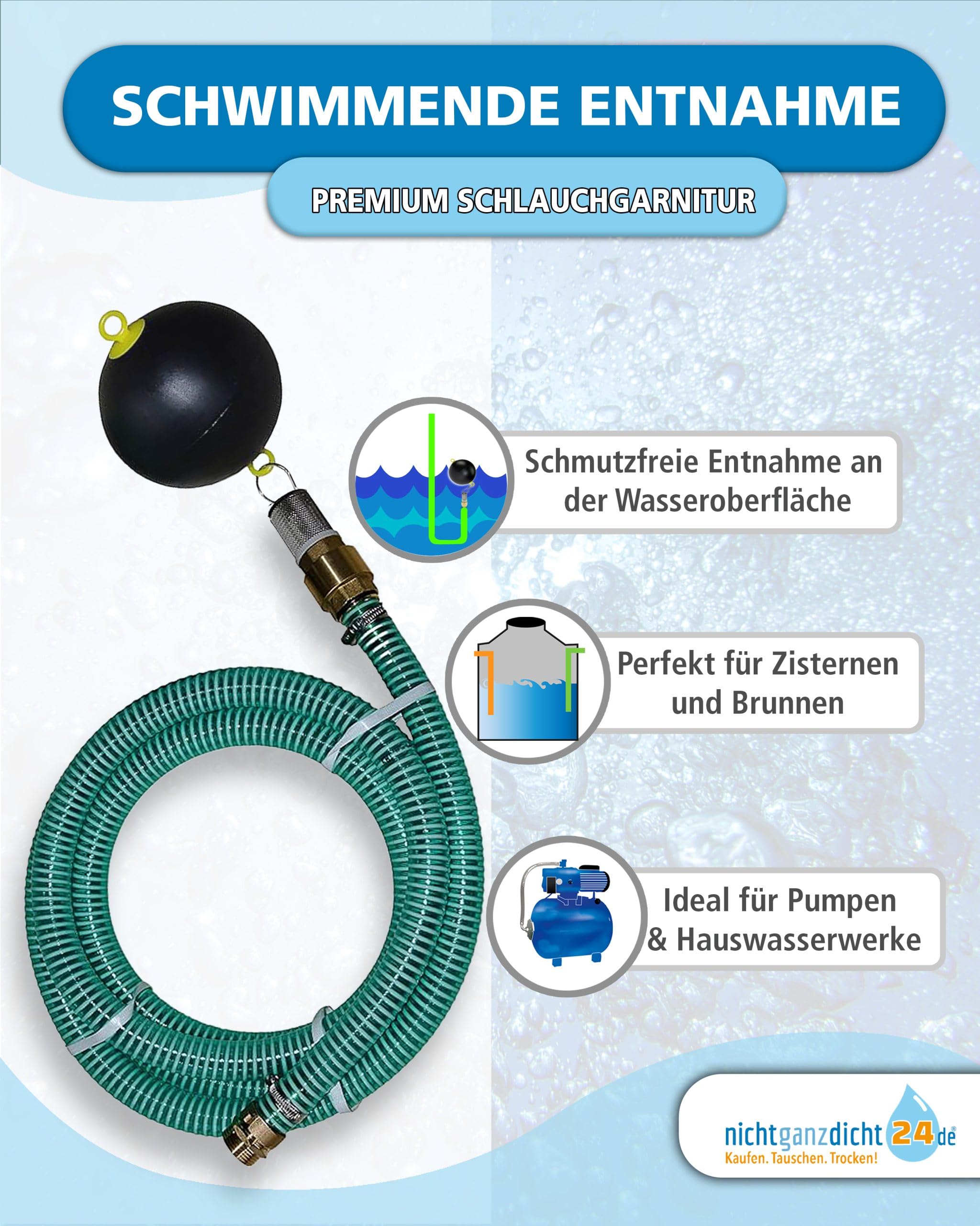 Sauggarnitur 1 Zoll 3m Saugschlauch schwimmende Entnahme NW25mm für Gartenpumpe, Hauswasserwerk & Zisterne, Längen 1m bis 25m