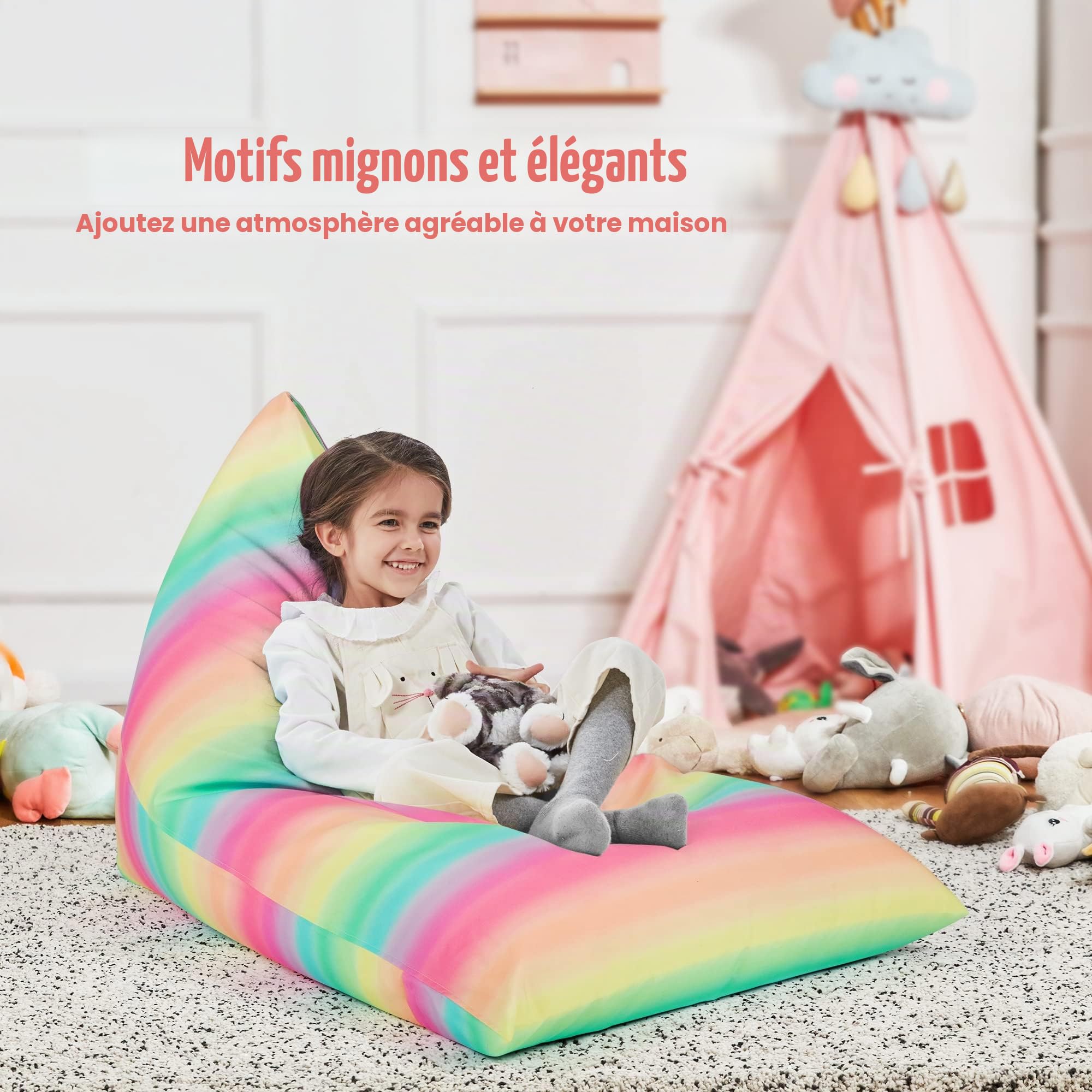 Housse de Pouf de Rangement pour Animaux en Peluche Uniquement pour Enfants et Adultes, Pouf Extra Large sans Rembourrage, Support et Organisateur de Jouets en Peluche - Toile de qualité
