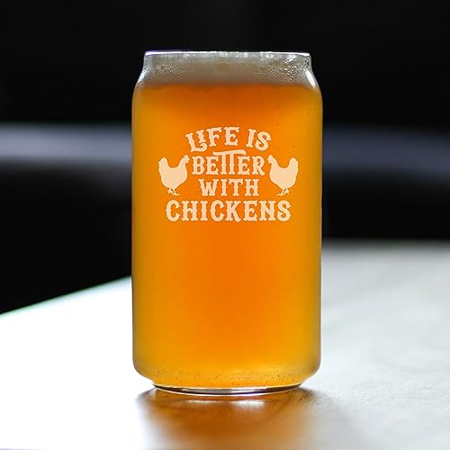 Miniatura 2 de Life is Better with Chickens - 16 oz Beer Can Pint Glass - Funny Chicken Gifts for Men & Women - Unique Drinking Decor