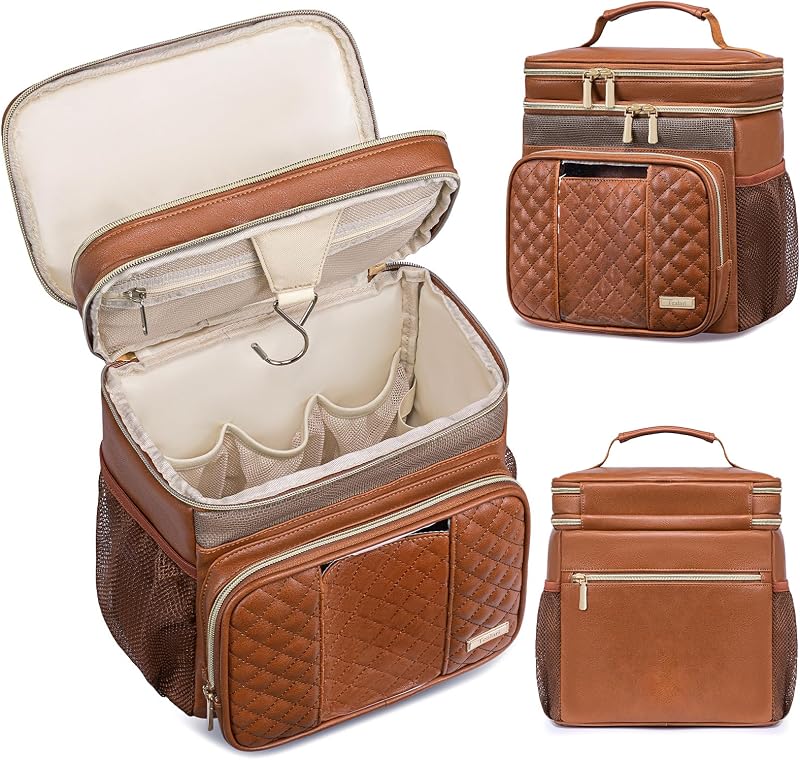 Tealari Necessaire de Viagem em Couro Sintético Marrom com Gancho e Compartimento para Celular