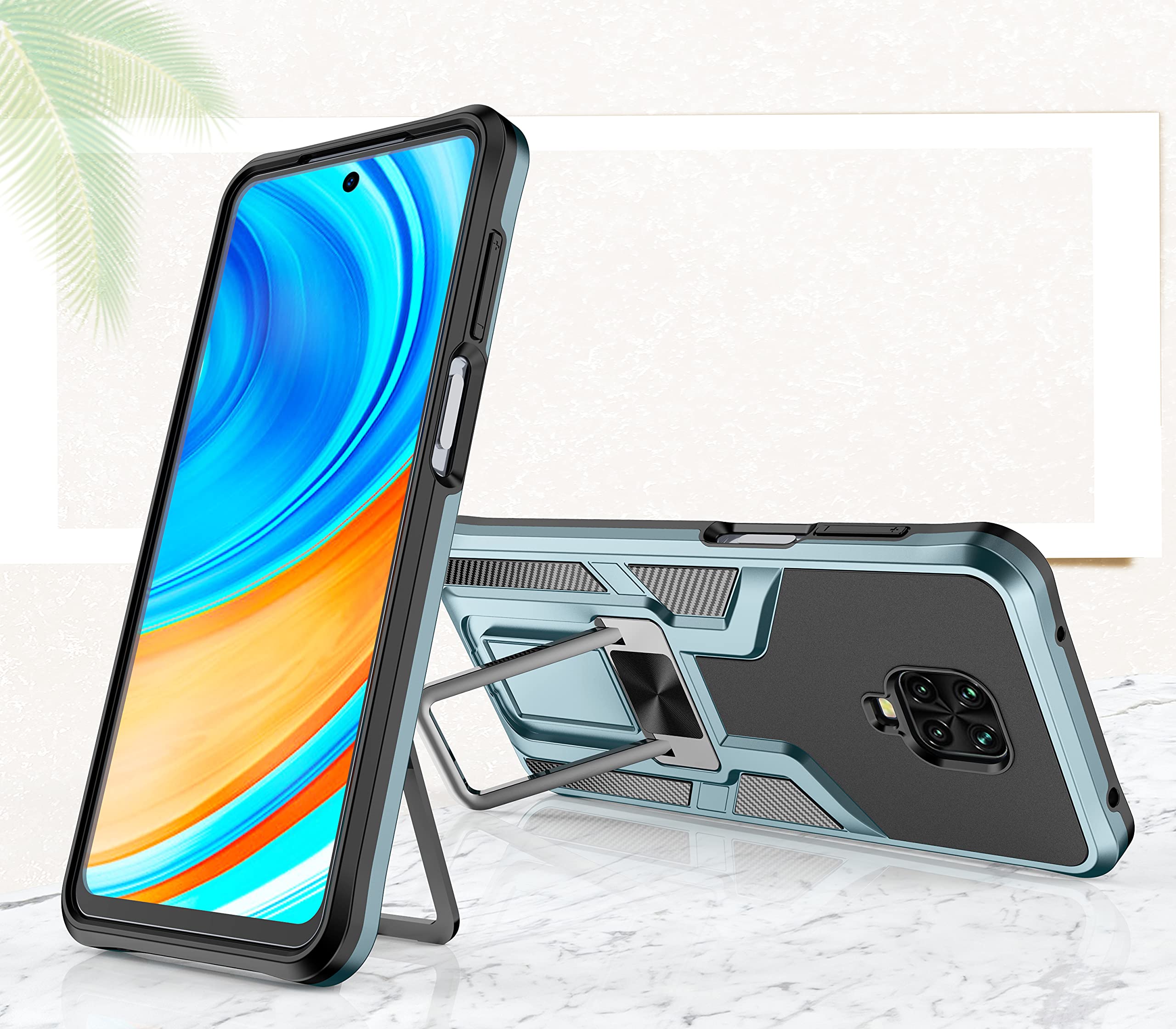 SORAKA Cover per Xiaomi Redmi Note 9 Pro/Note 9S con supporto ad anello invisibile e piastra metallica per supporto magnetico per auto Custodia robusta di grado militare Custodia protettiva antiurto