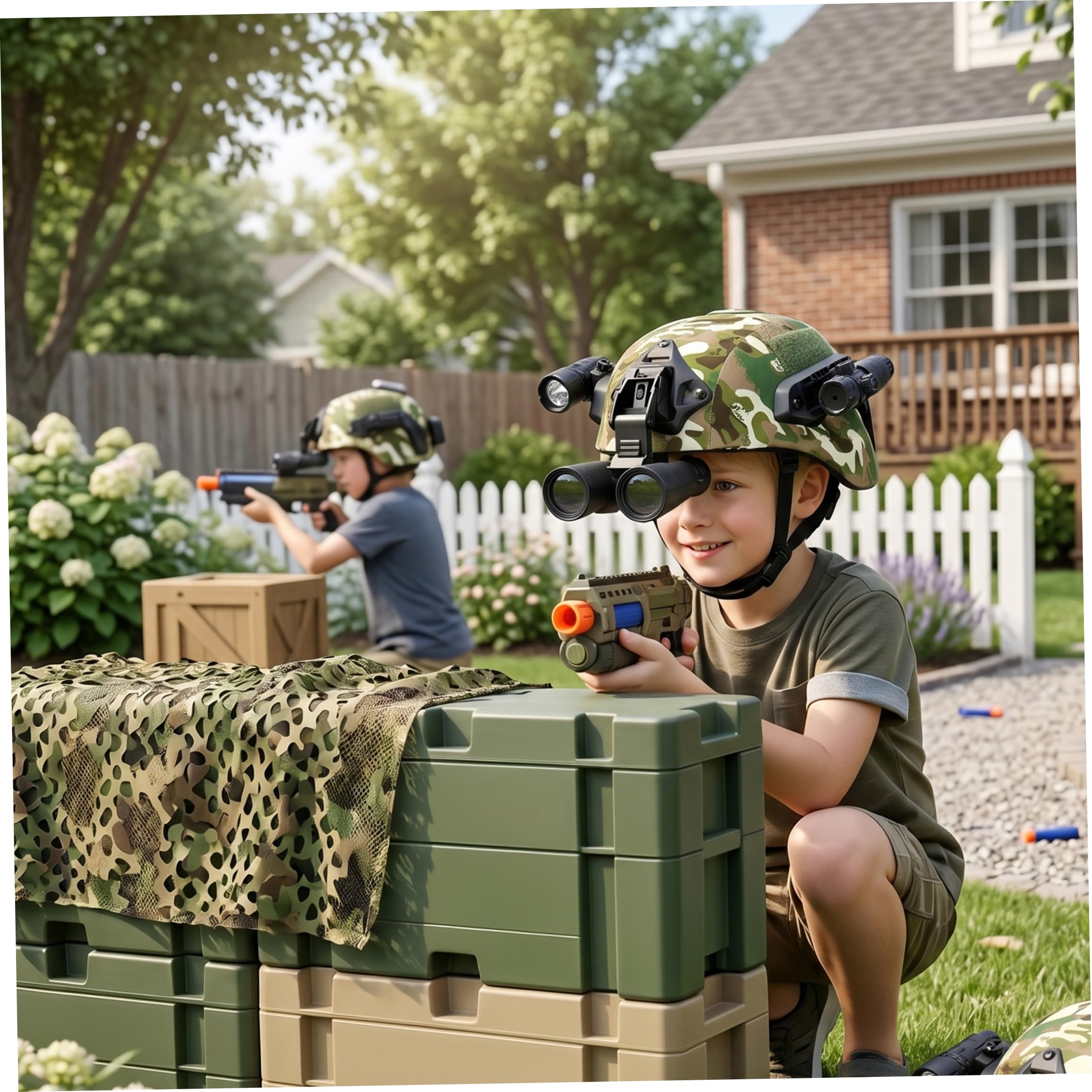 Casco balistico, Casco Leggero per Bambini con telescopio e Torcia Set Completo Airsoft e Costume Militare Cosplay con Guide modulari, balistico Nero