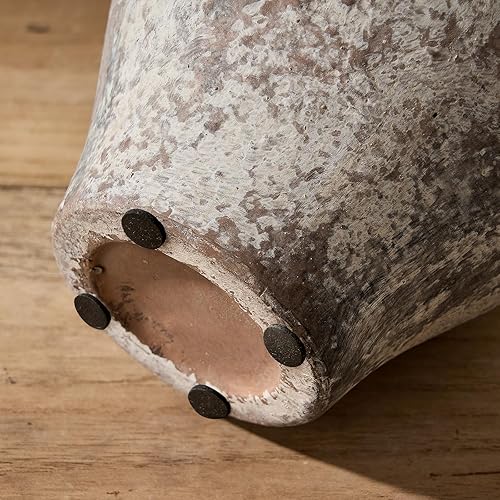 Miniatura 7 de LUKA Jarrón rústico de cerámica para granja, jarrón de terracota de 8.25 pulgadas con asa, jarrón decorativo de arcilla neutra para sala de estar,